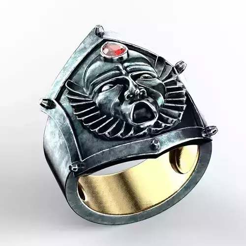 Warrior Mask Ring-PR with Pear Shape-Cut stone 3D print model
