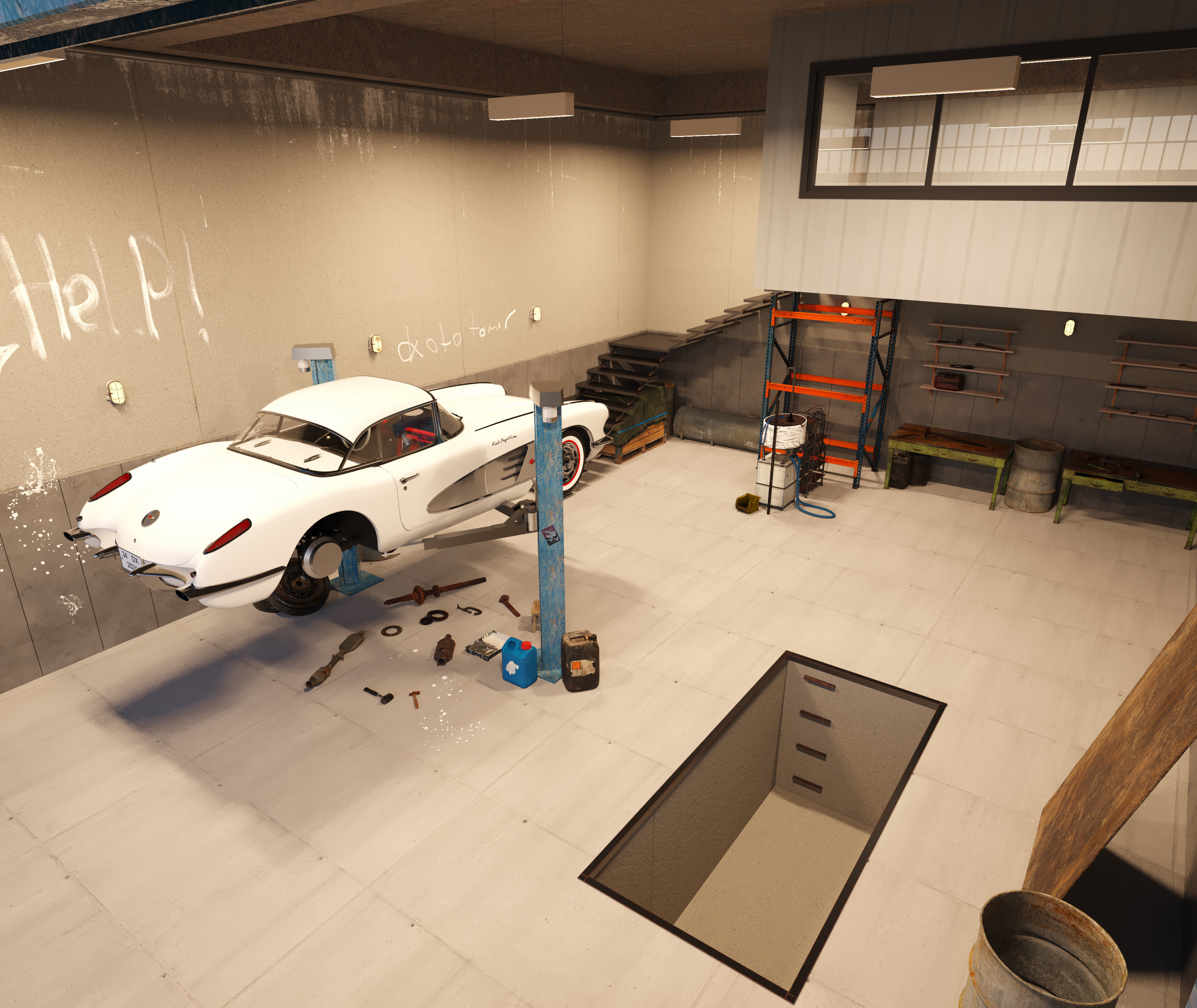 car repair shop Low-poly 3D model_5