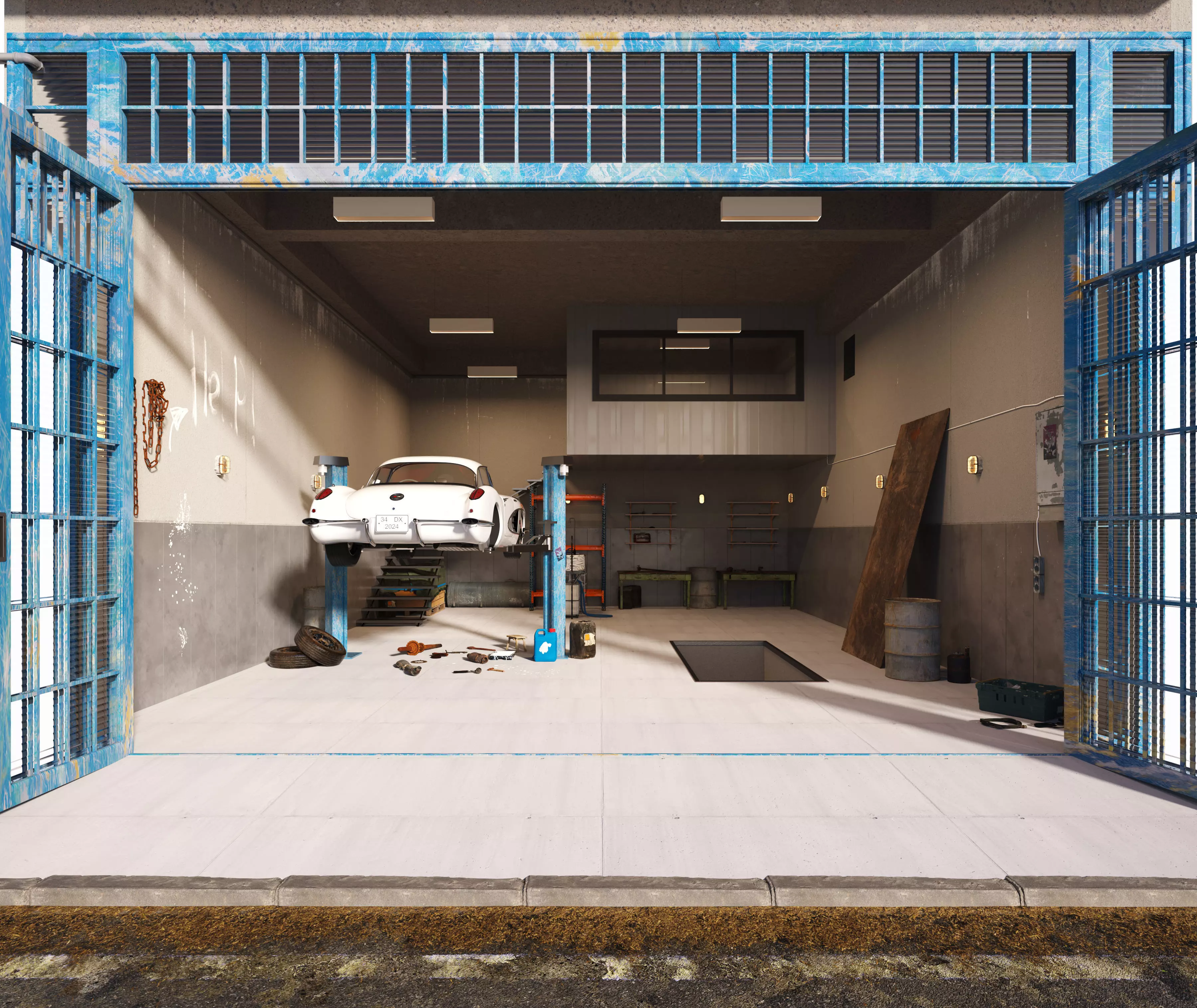 car repair shop Low-poly 3D model_0