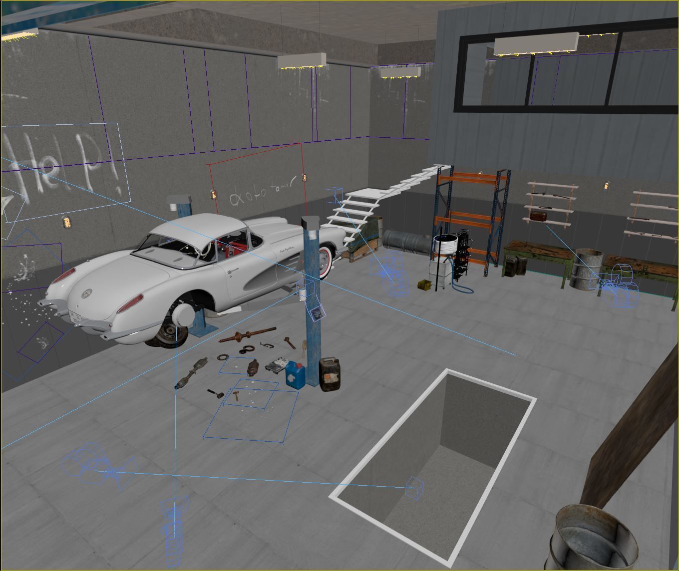 car repair shop Low-poly 3D model_1