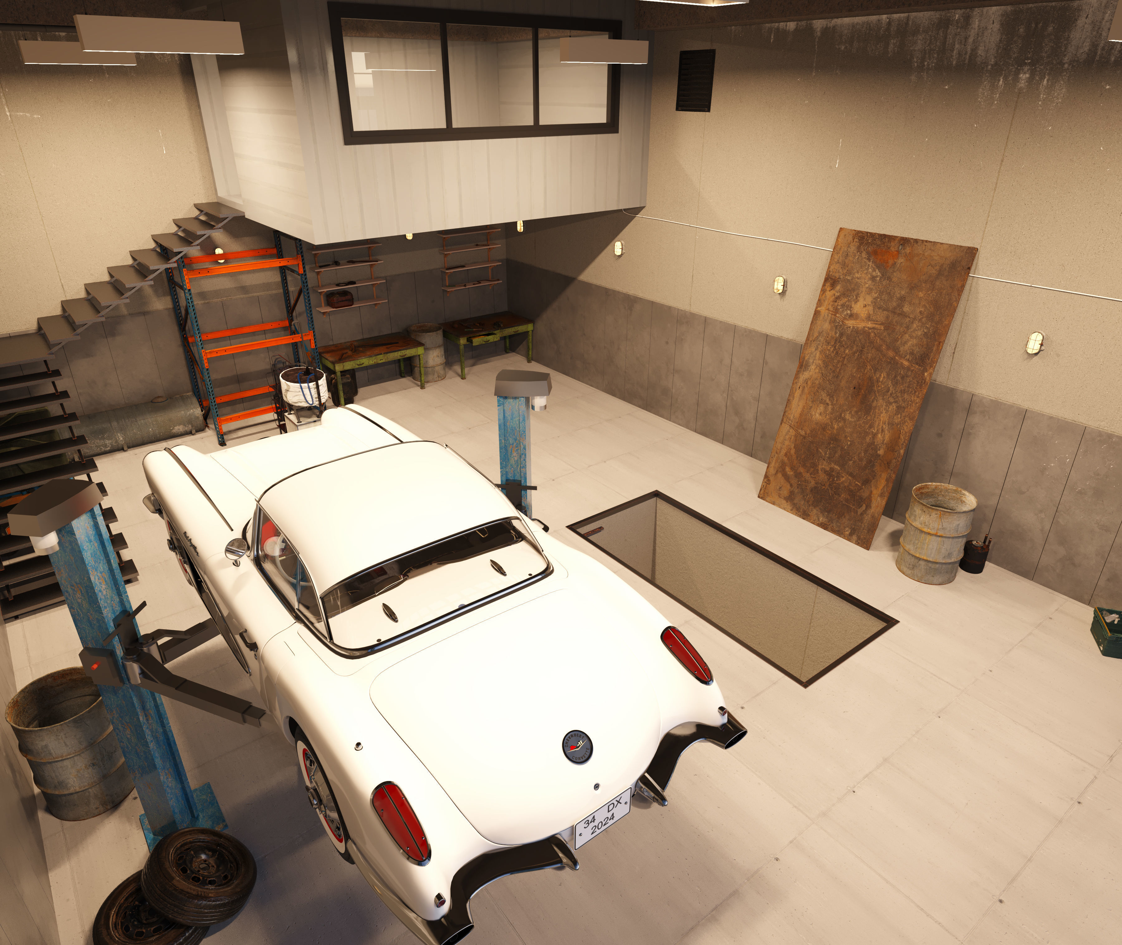 car repair shop Low-poly 3D model_6