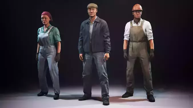 Soviet Factory Workers Low-poly 3D model