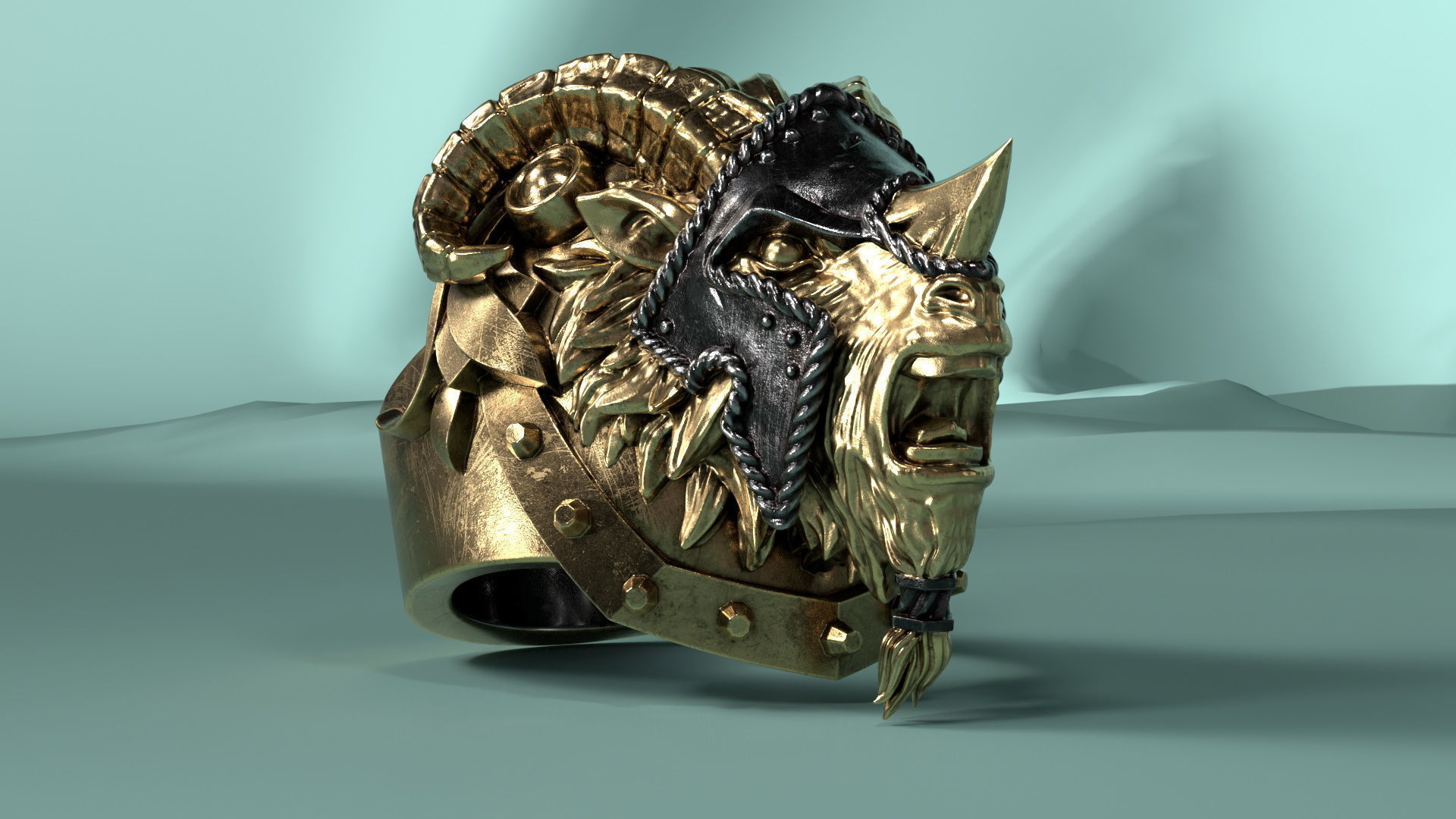 Armored Goat Ring STL 3D print model_15