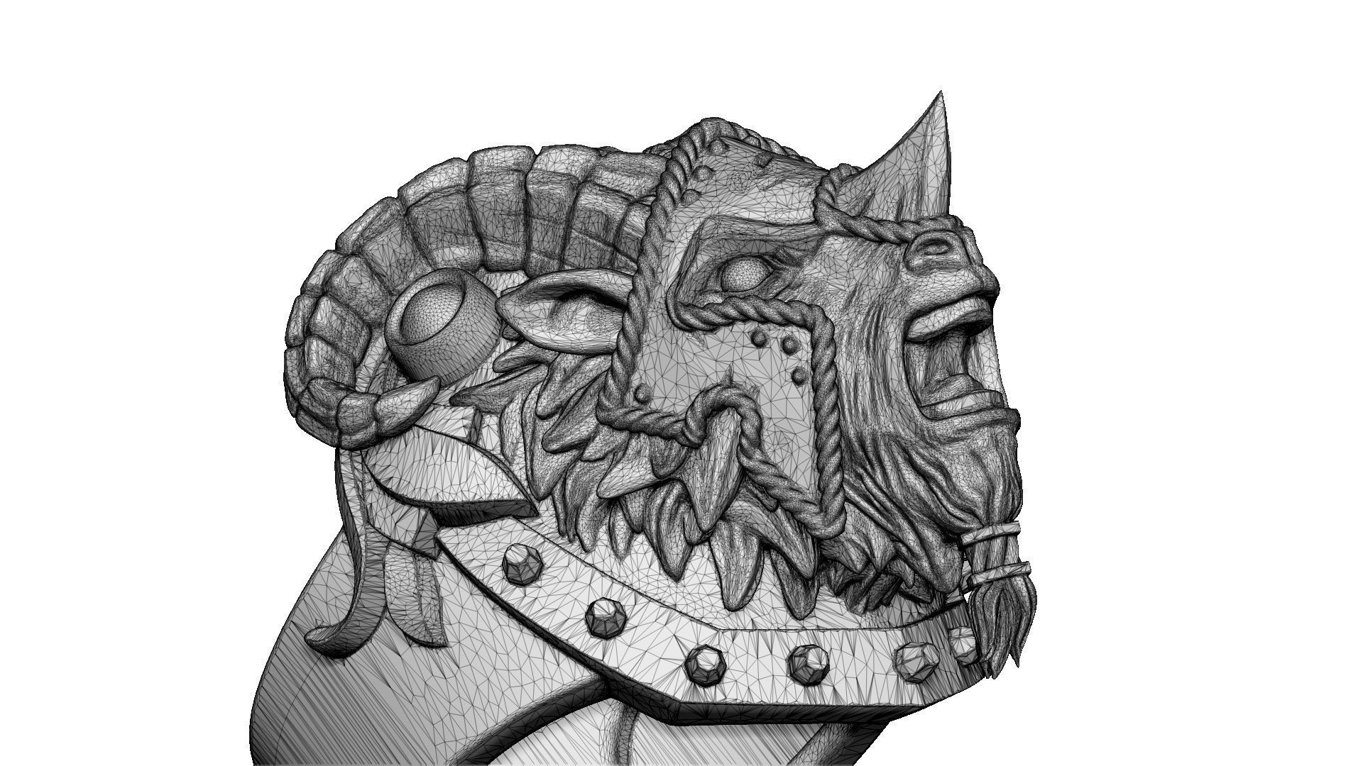 Armored Goat Ring STL 3D print model_13