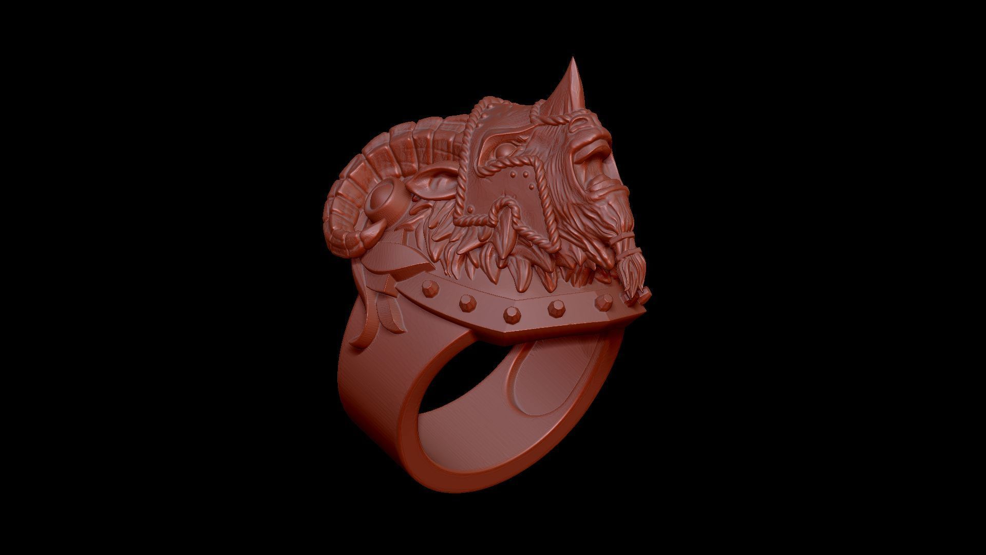 Armored Goat Ring STL 3D print model_9