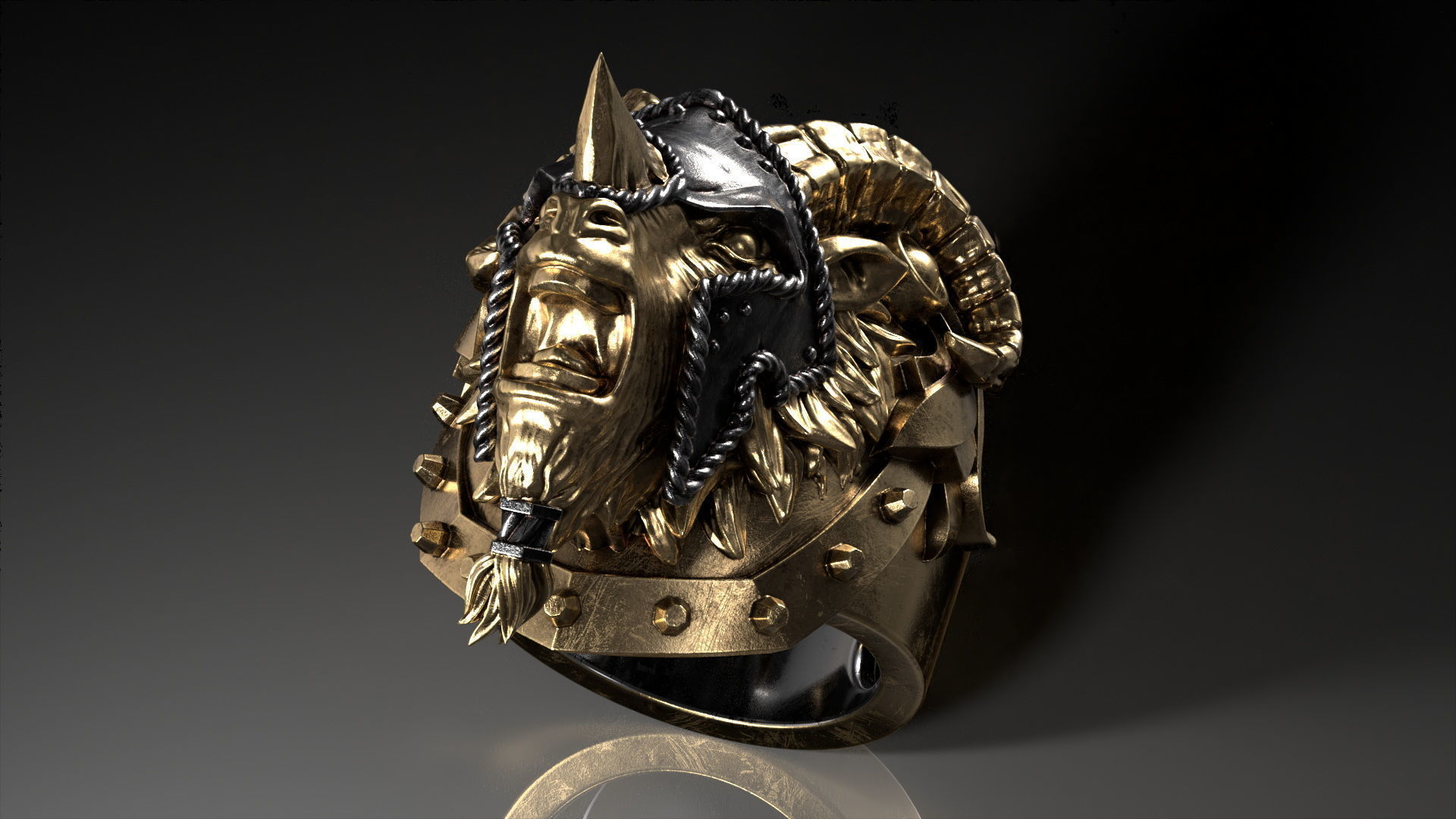Armored Goat Ring STL 3D print model_5