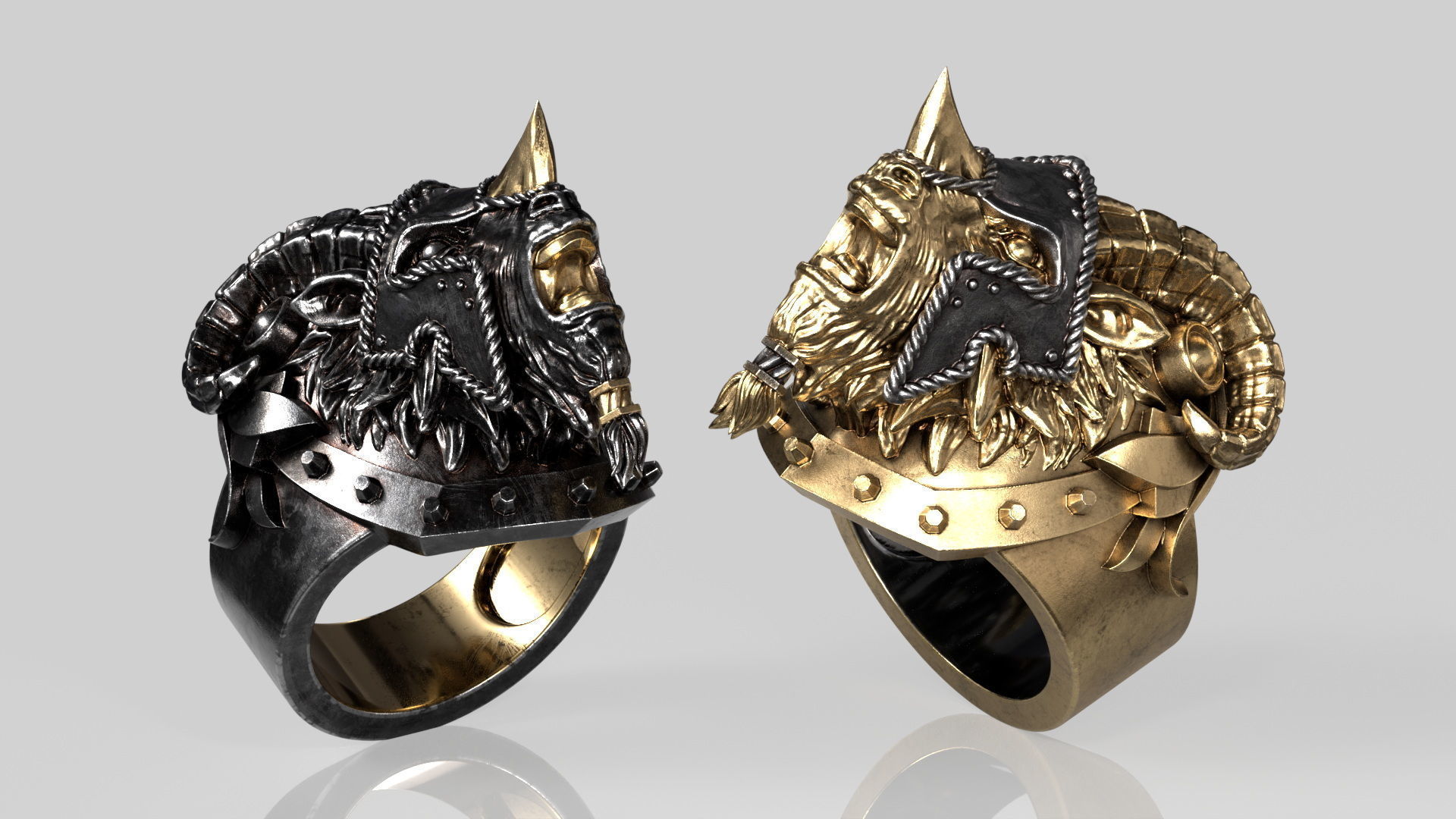 Armored Goat Ring STL 3D print model_16