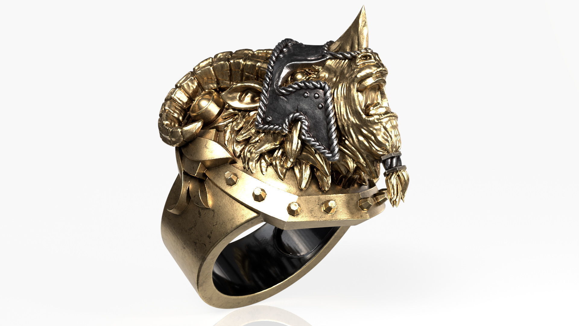 Armored Goat Ring STL 3D print model_7