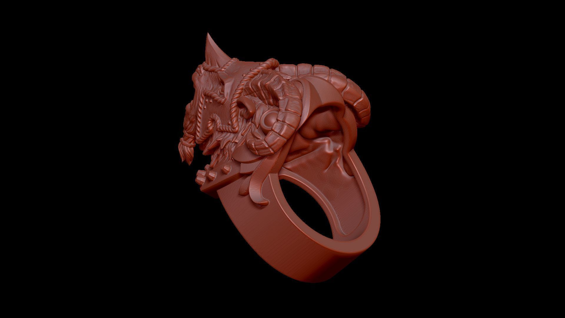 Armored Goat Ring STL 3D print model_10