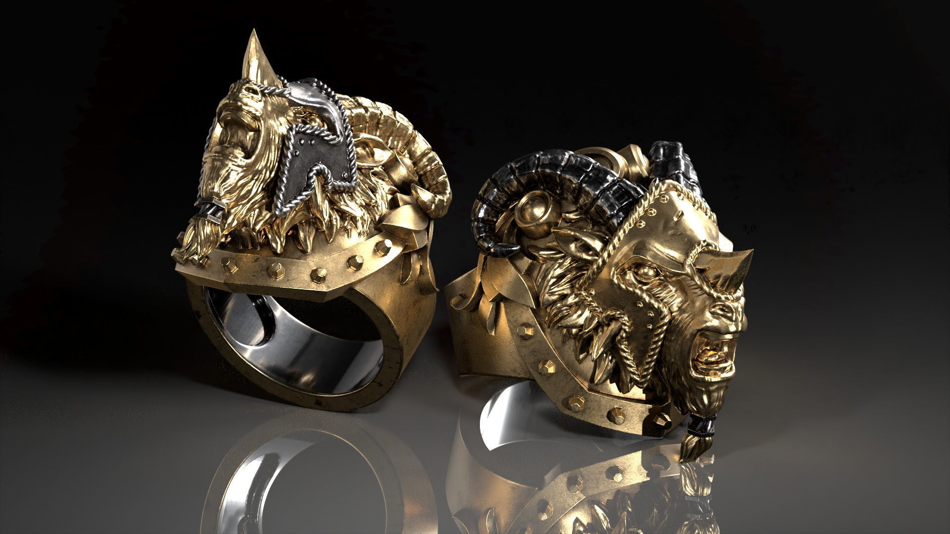 Armored Goat Ring STL 3D print model_3