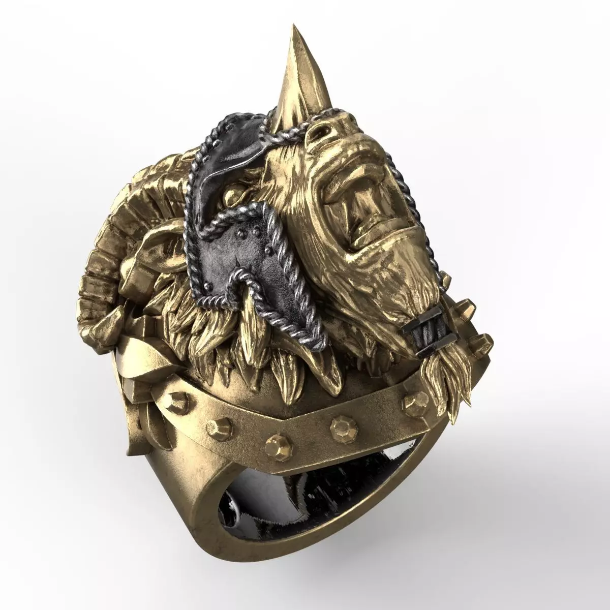 Armored Goat Ring STL 3D print model_0