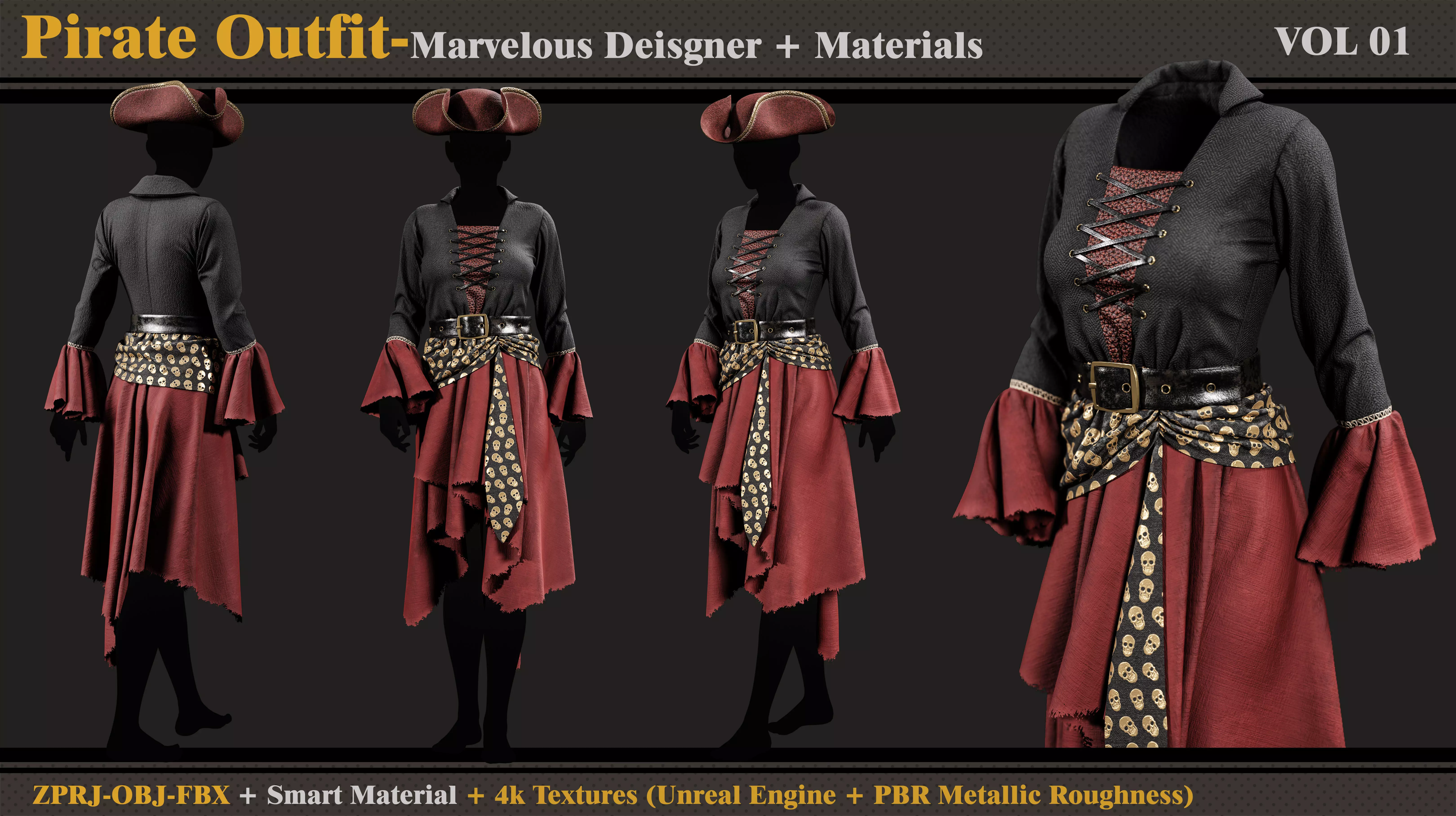 Pirate Outfit-MD-Clo3d-Smart Material-Textures-OBJ-FBX 3D model_0