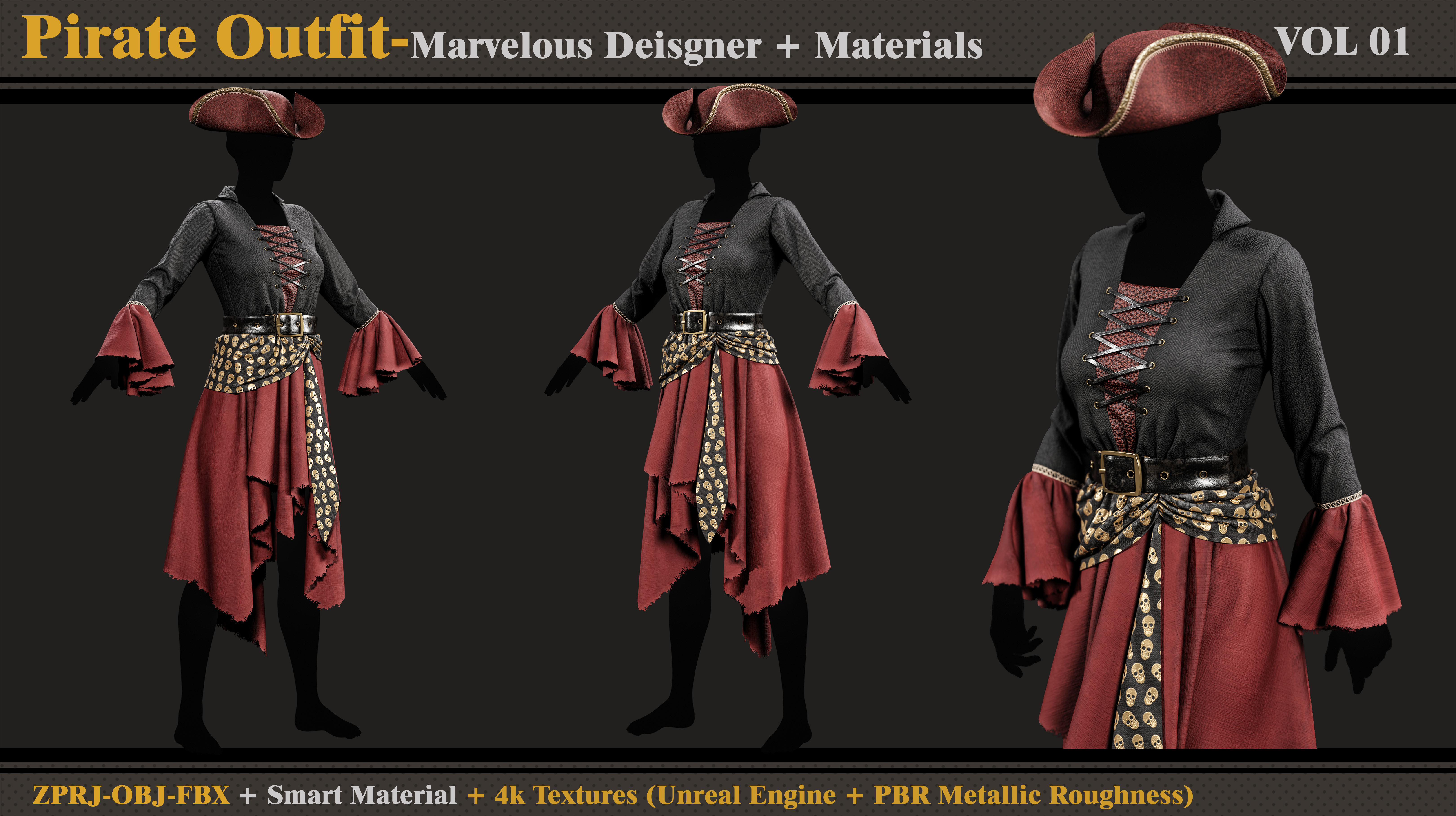 Pirate Outfit-MD-Clo3d-Smart Material-Textures-OBJ-FBX 3D model_2