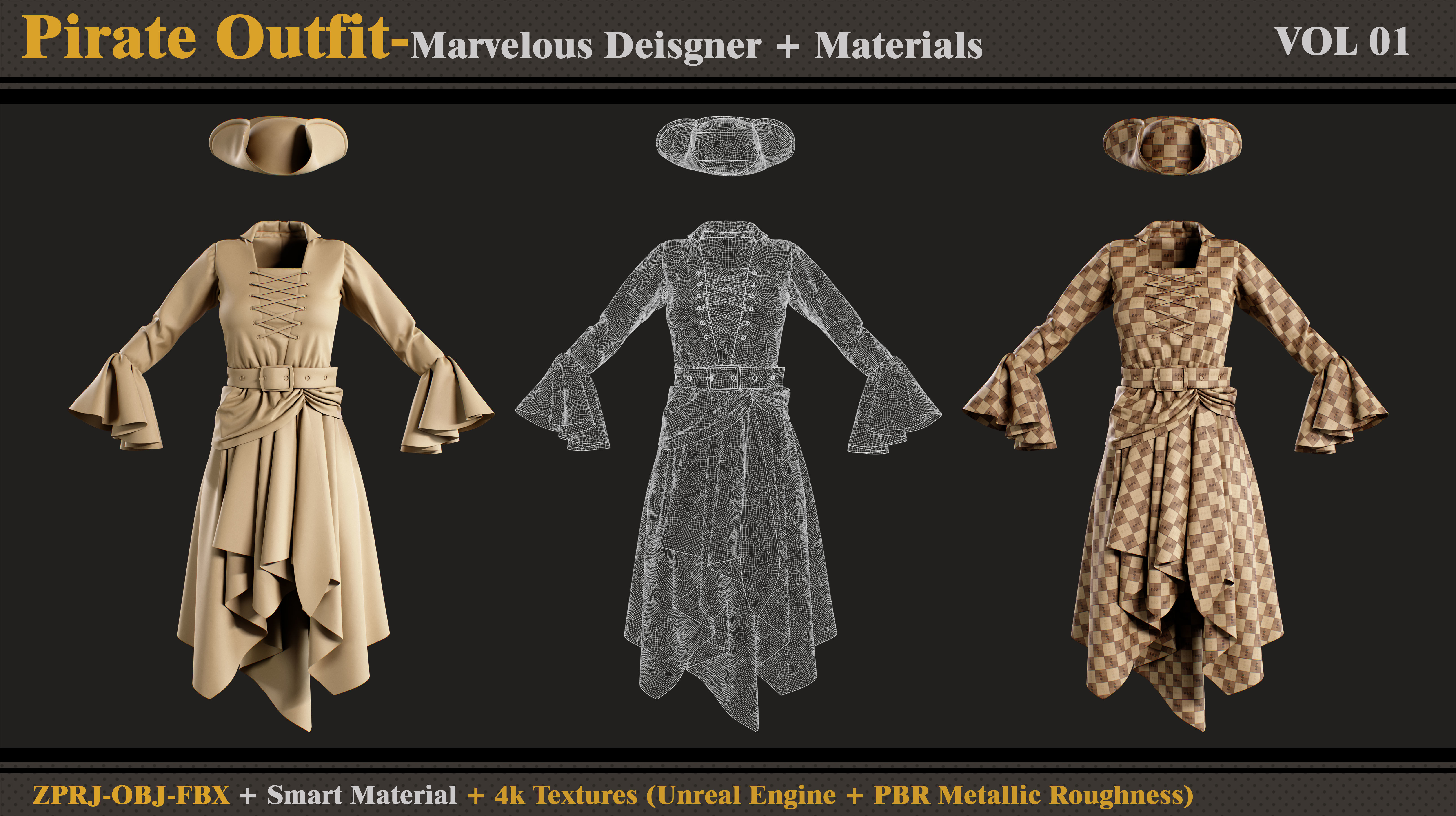 Pirate Outfit-MD-Clo3d-Smart Material-Textures-OBJ-FBX 3D model_3