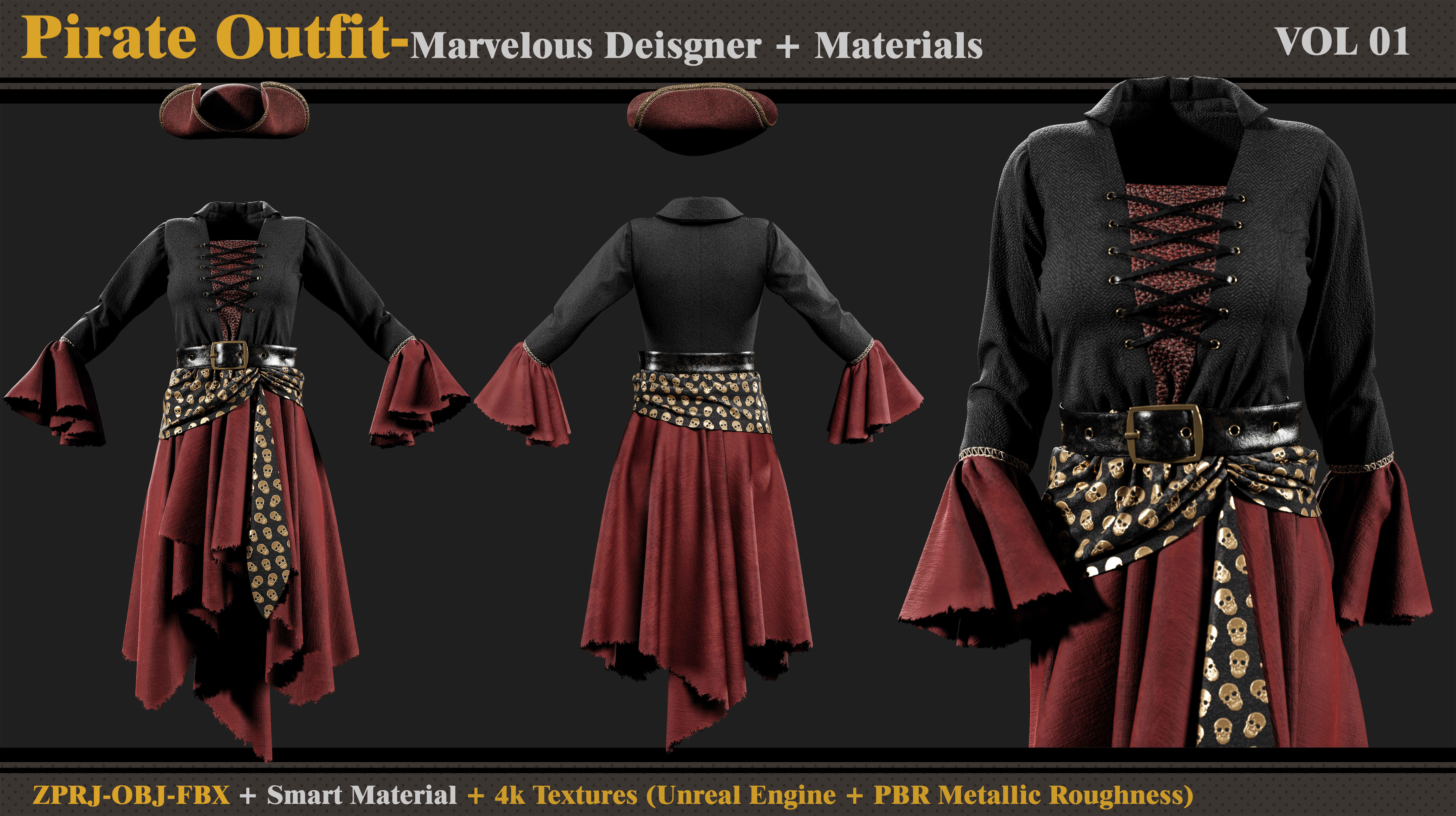 Pirate Outfit-MD-Clo3d-Smart Material-Textures-OBJ-FBX 3D model_1