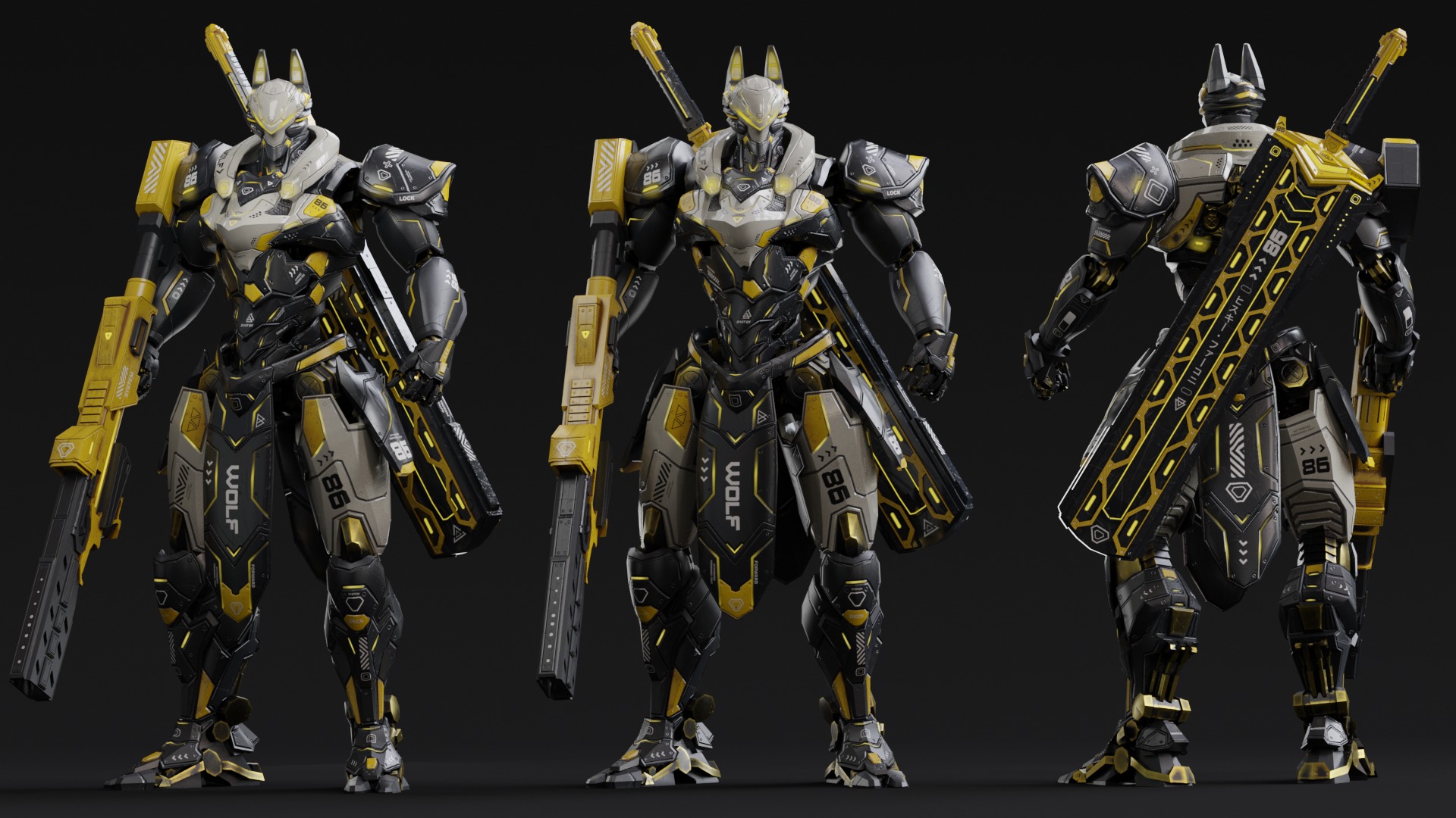 Low Poly - Cybernetic Fenrir Son of Loki Low-poly 3D model_4
