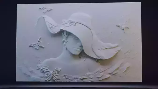 Beauty Women With Hat Bas Relief 