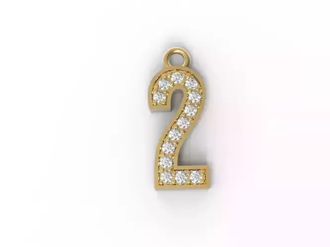 numeral pendant number two 2 with diamonds 3D print model