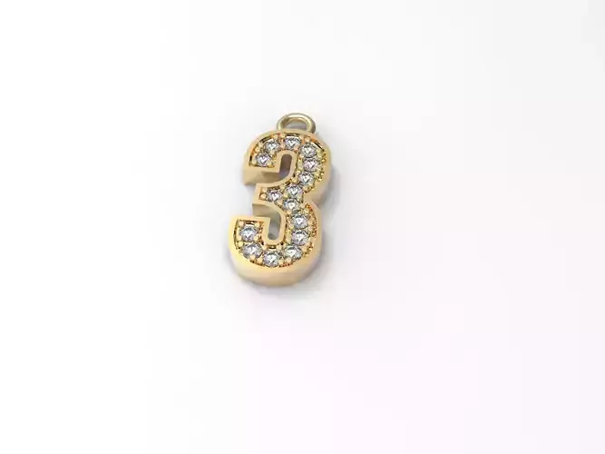 numeral pendant number three 3 with diamonds 3D print model