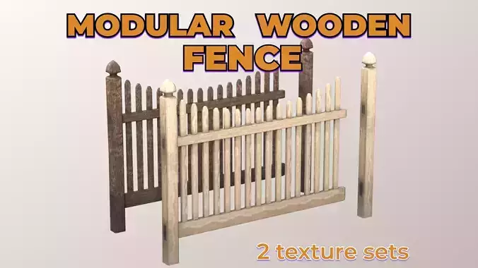 Wooden Fence Dark Light textures pack Low-poly 3D model