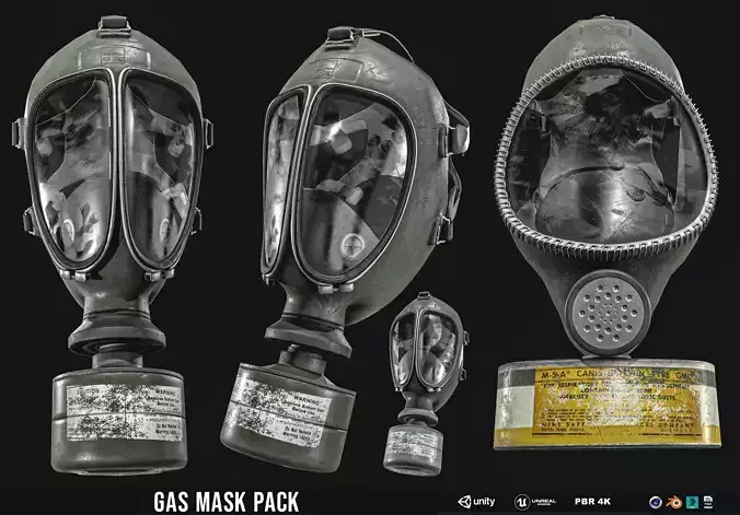 Full face Gas Mask Package Low-poly 3D model