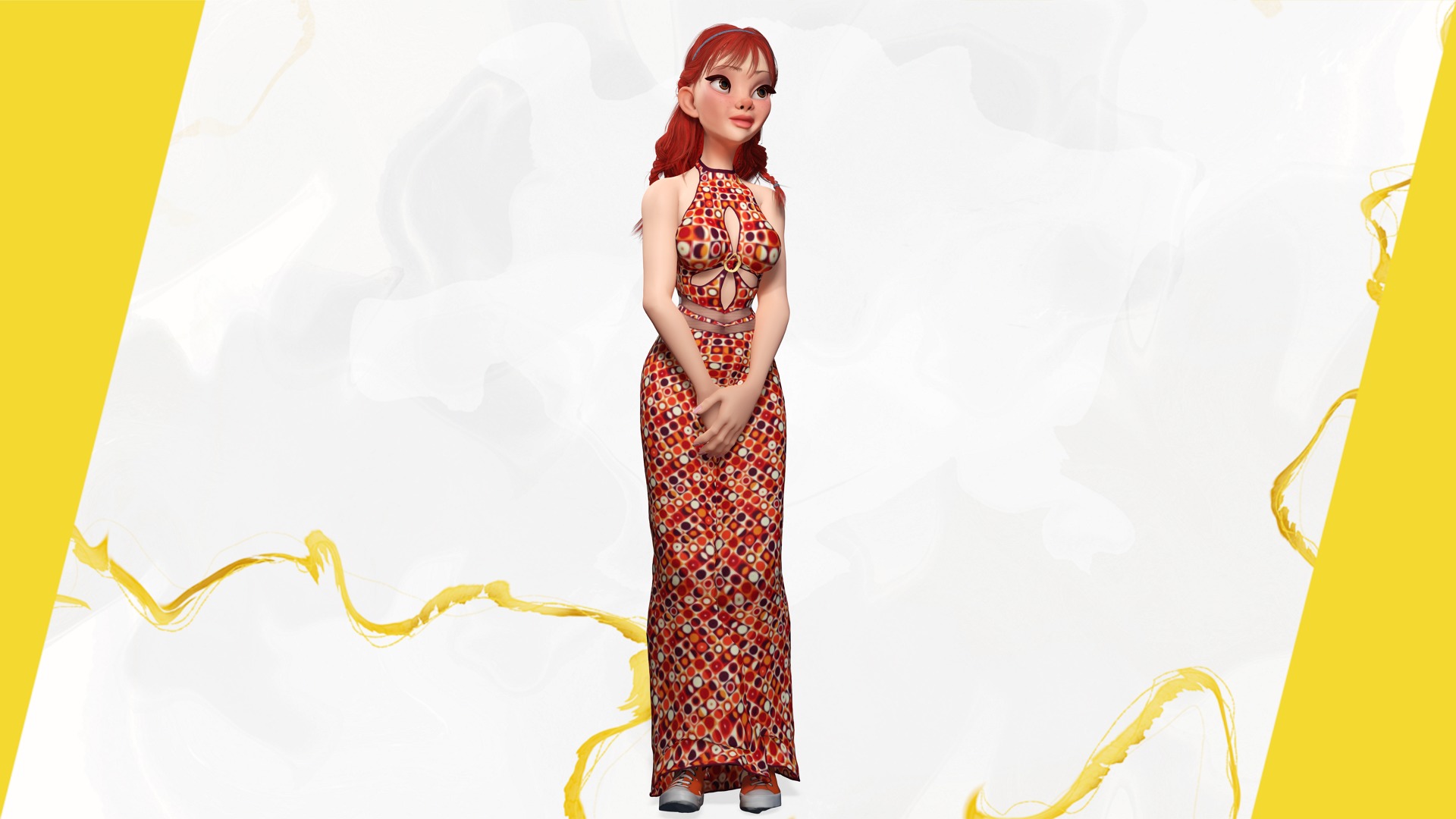 Redhead Character with Colorful Patterned Outfit Toon  Low-poly 3D model_12