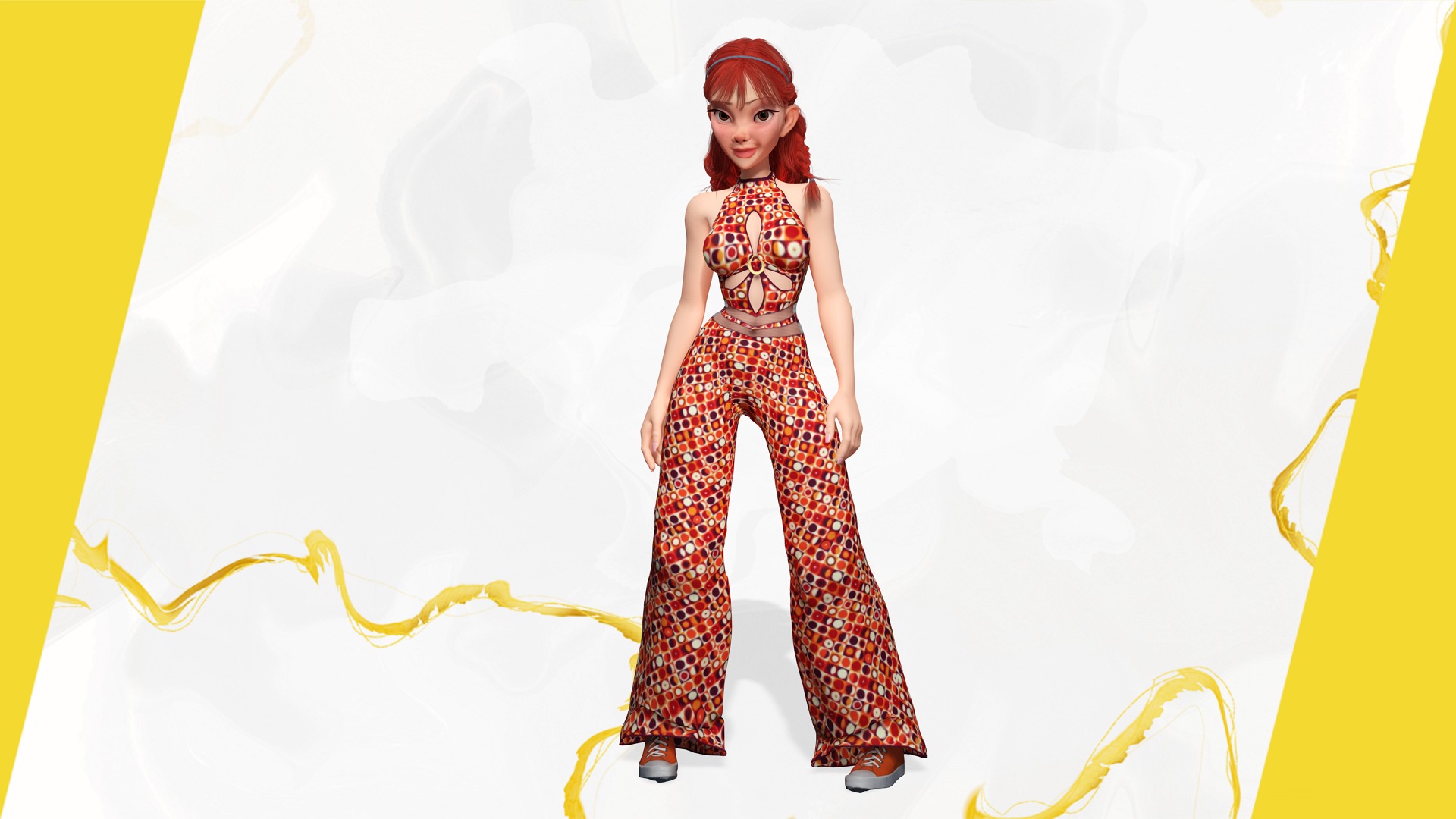Redhead Character with Colorful Patterned Outfit Toon  Low-poly 3D model_10