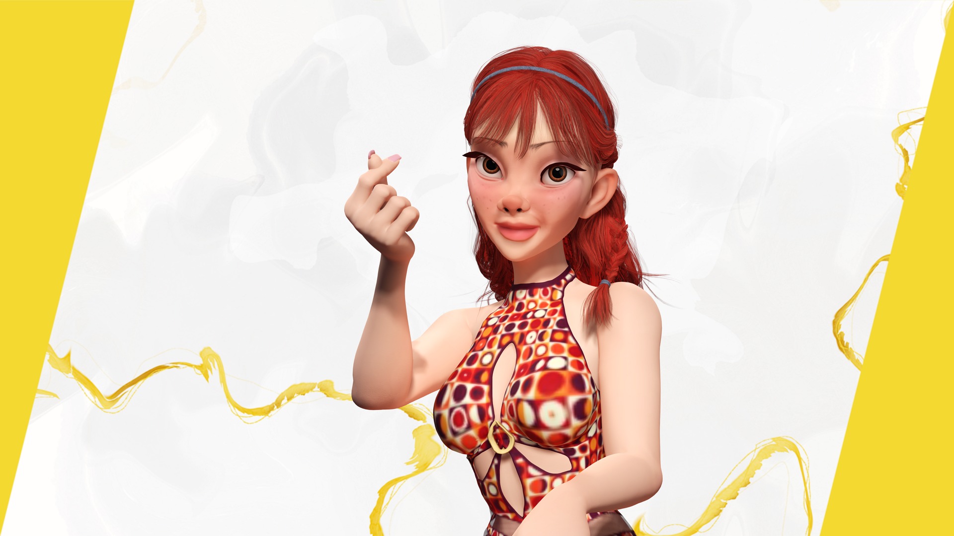 Redhead Character with Colorful Patterned Outfit Toon  Low-poly 3D model_15