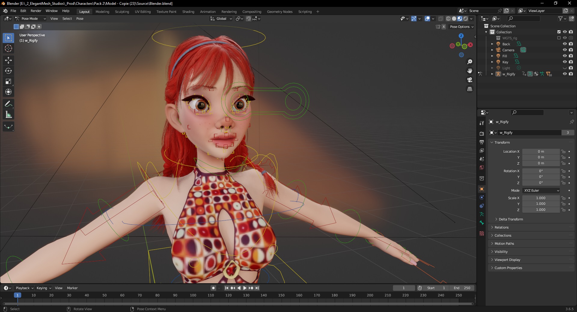 Redhead Character with Colorful Patterned Outfit Toon  Low-poly 3D model_19