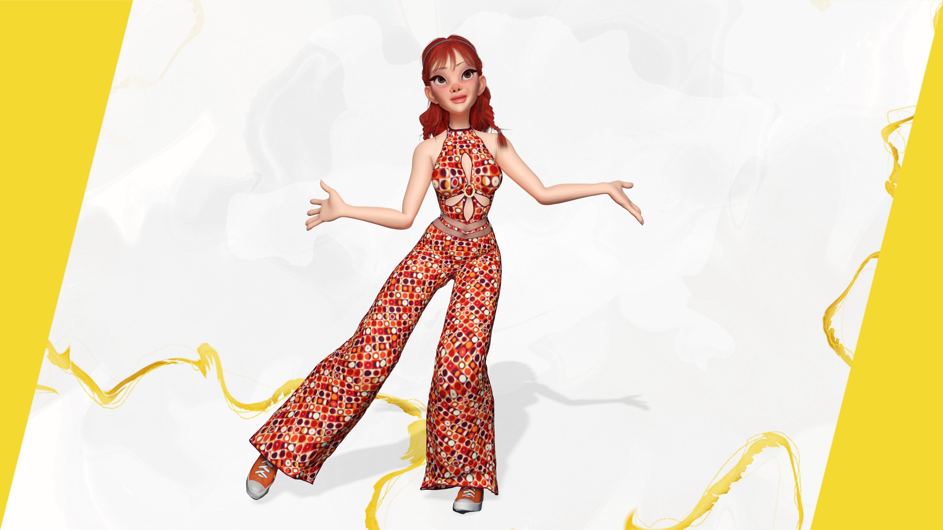 Redhead Character with Colorful Patterned Outfit Toon  Low-poly 3D model_7