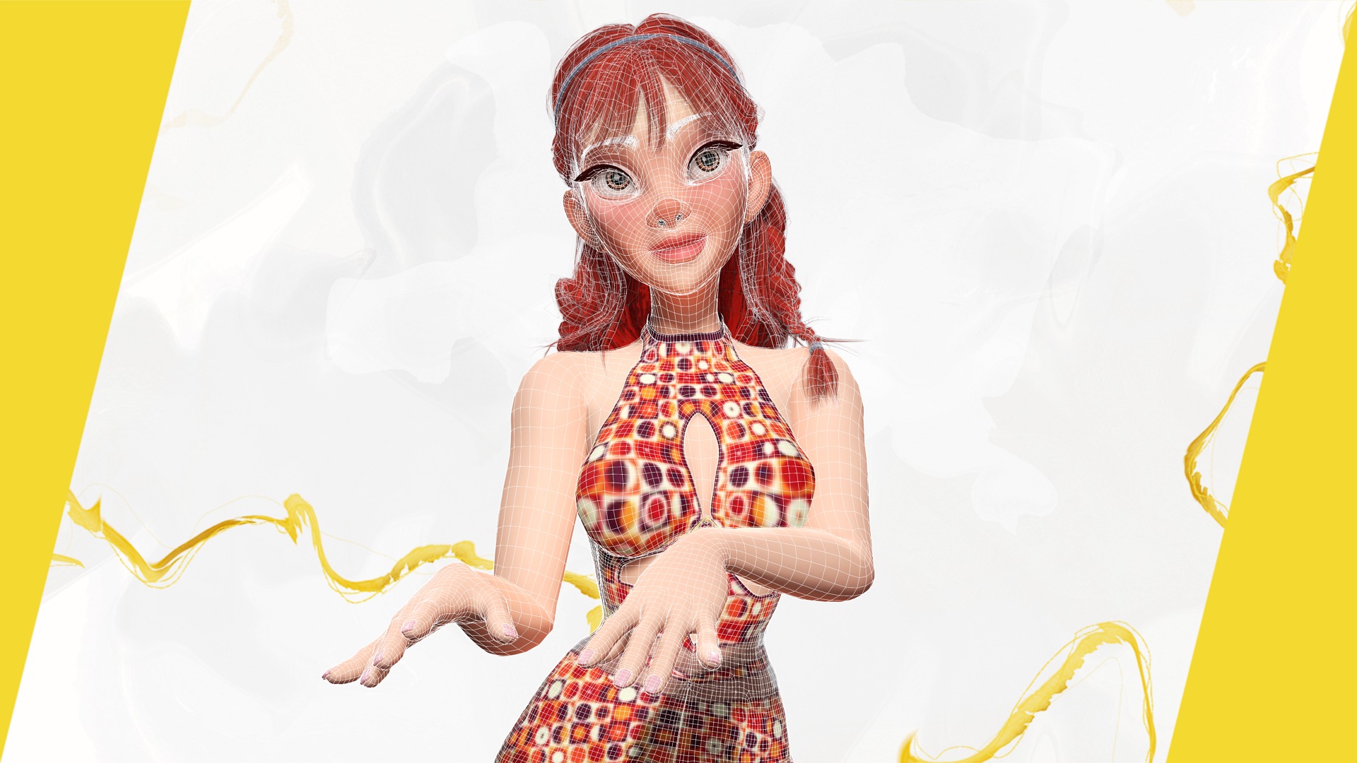 Redhead Character with Colorful Patterned Outfit Toon  Low-poly 3D model_16