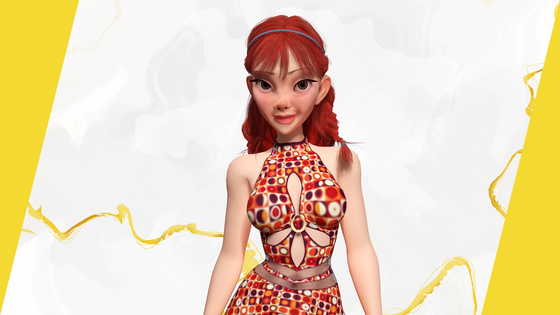 Redhead Character with Colorful Patterned Outfit Toon  Low-poly 3D model_11