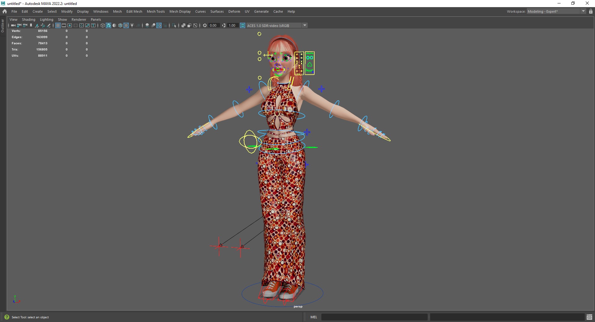Redhead Character with Colorful Patterned Outfit Toon  Low-poly 3D model_23