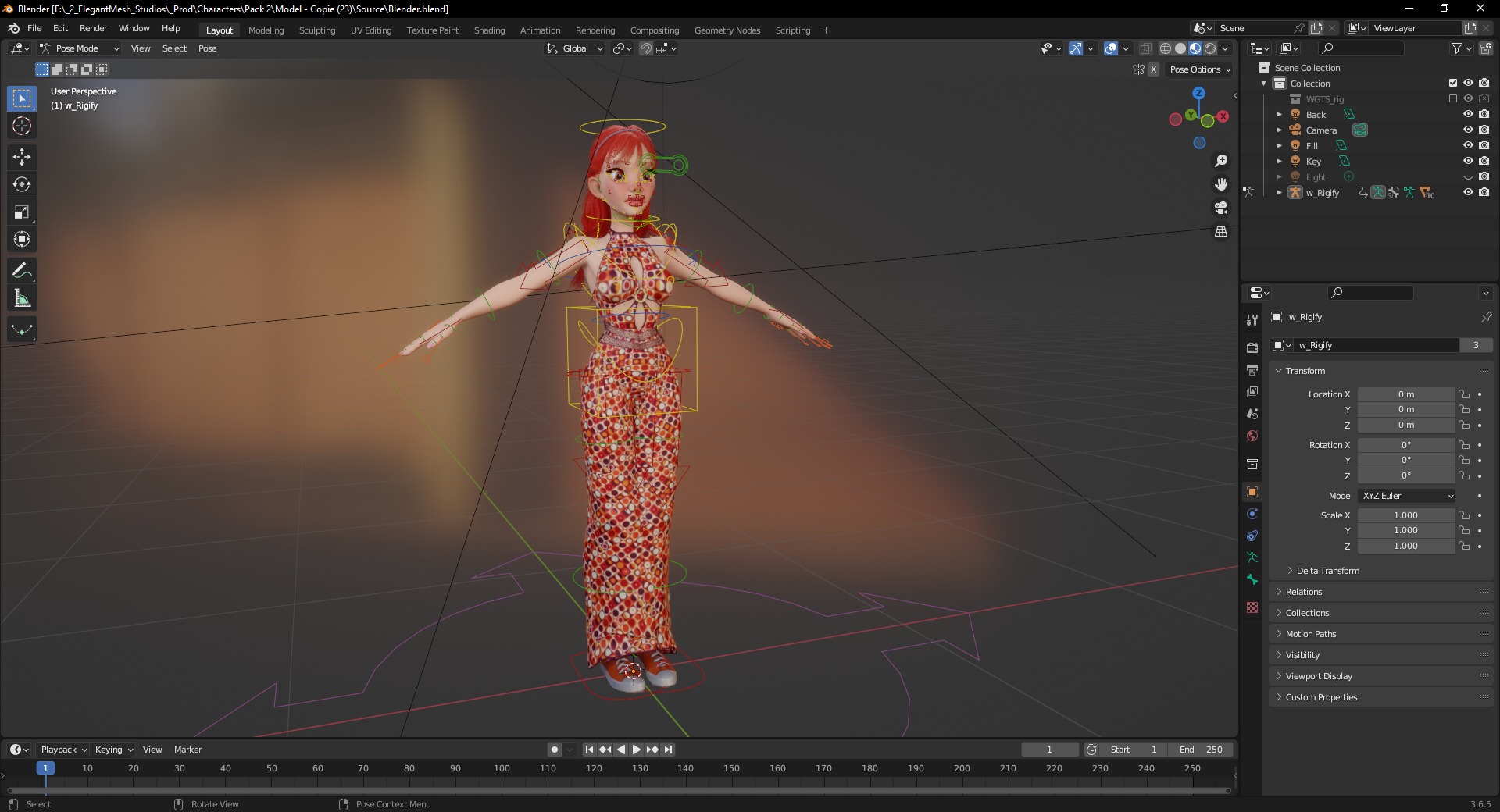 Redhead Character with Colorful Patterned Outfit Toon  Low-poly 3D model_20