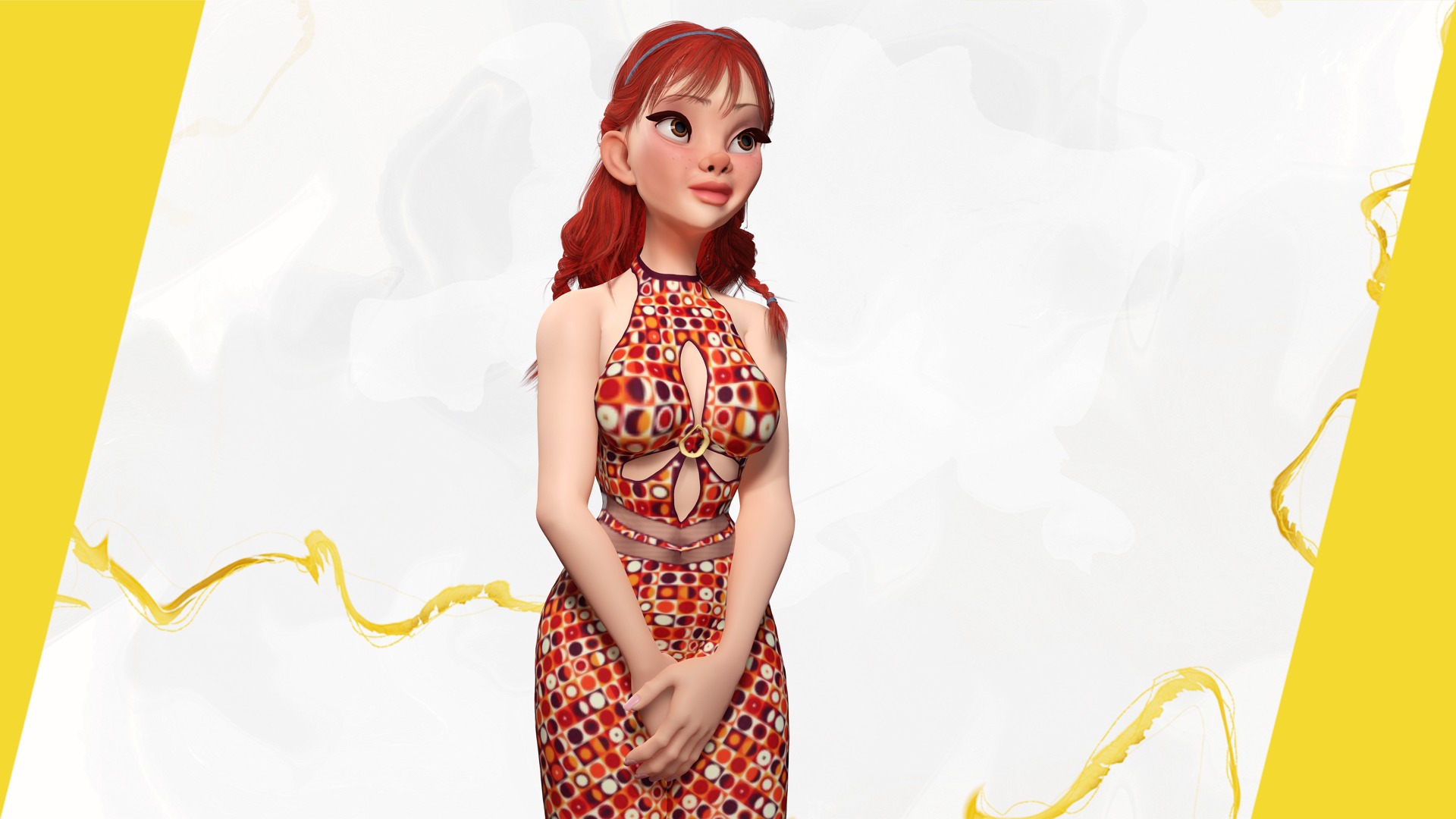 Redhead Character with Colorful Patterned Outfit Toon  Low-poly 3D model_14