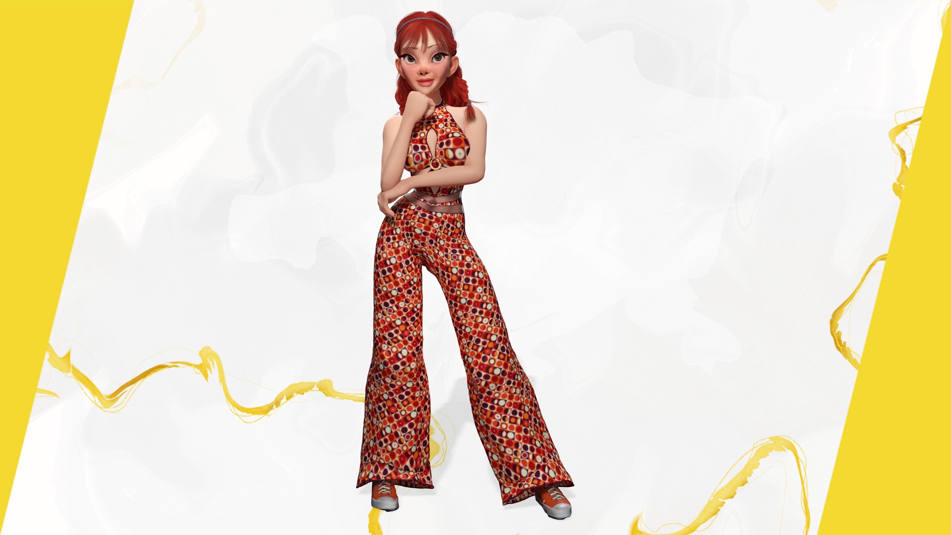 Redhead Character with Colorful Patterned Outfit Toon  Low-poly 3D model_13