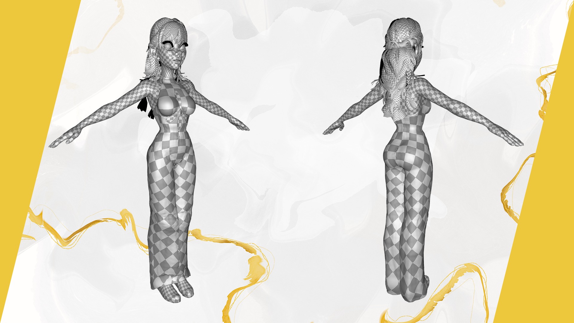 Redhead Character with Colorful Patterned Outfit Toon  Low-poly 3D model_29