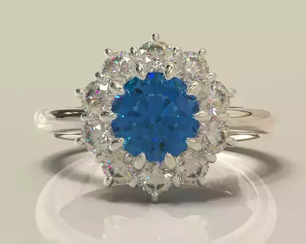 Cluster set sapphire and diamond engagement ring