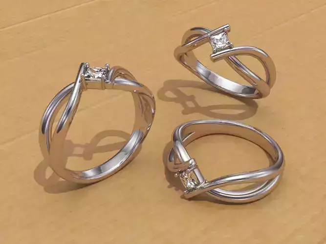 Anel solitario pedra carre 3x3mm