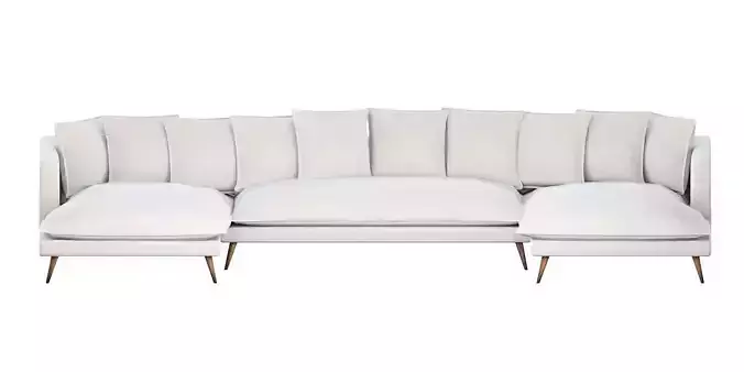 Beige White Mid Century Modern Chaise Sofa Sectional  3D model