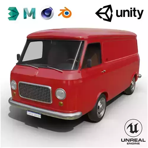Realistic Vintage Cargo Van High-Detail Game-Ready Render Asset Low-poly 3D model