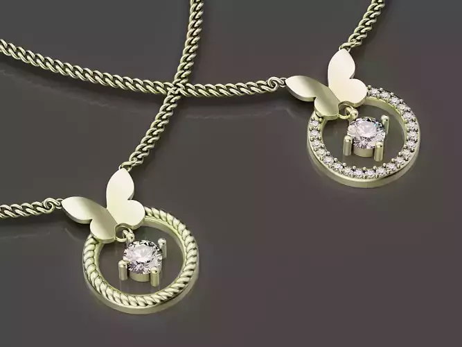 Butterfly pendant leaves silver gold jewelry printable 3D model