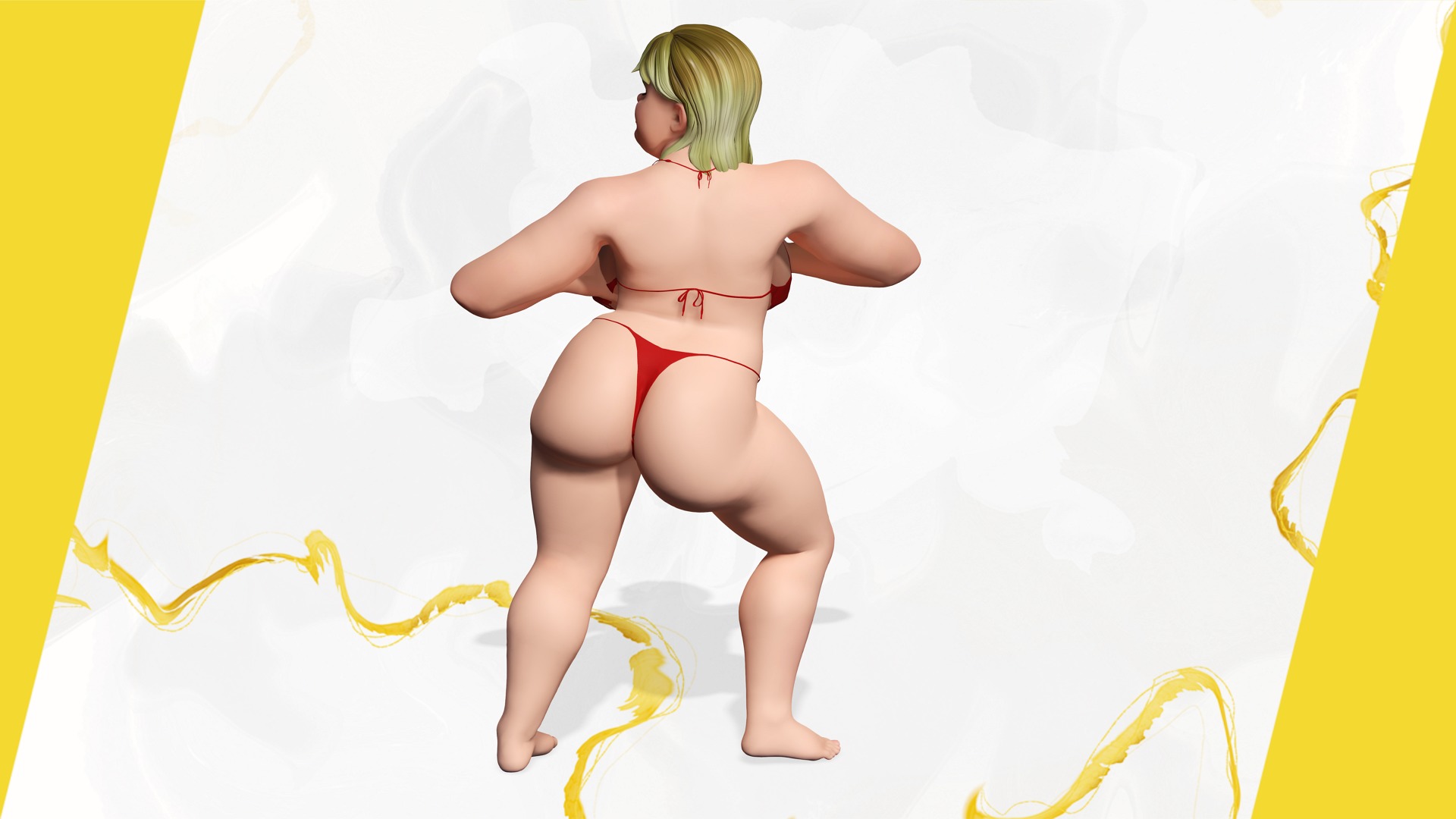 Curvy Swimsuit Female Character Plus-Size  Stylized Character Low-poly 3D model_15