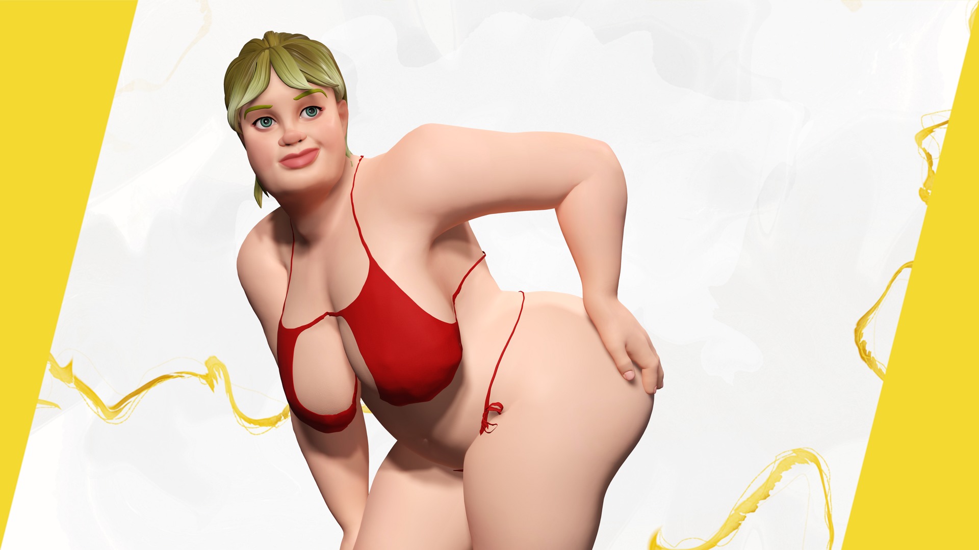 Curvy Swimsuit Female Character Plus-Size  Stylized Character Low-poly 3D model_9