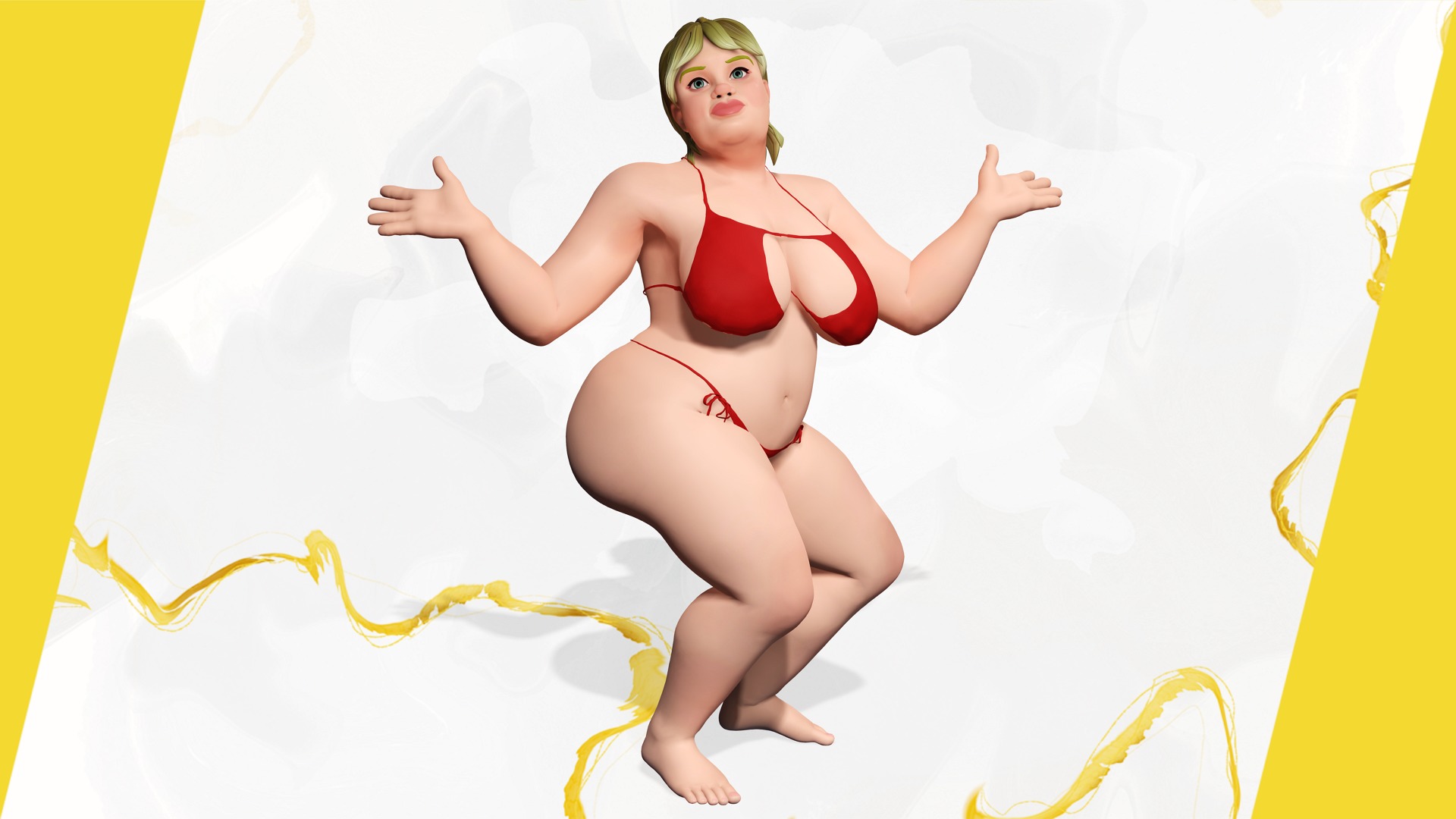 Curvy Swimsuit Female Character Plus-Size  Stylized Character Low-poly 3D model_12