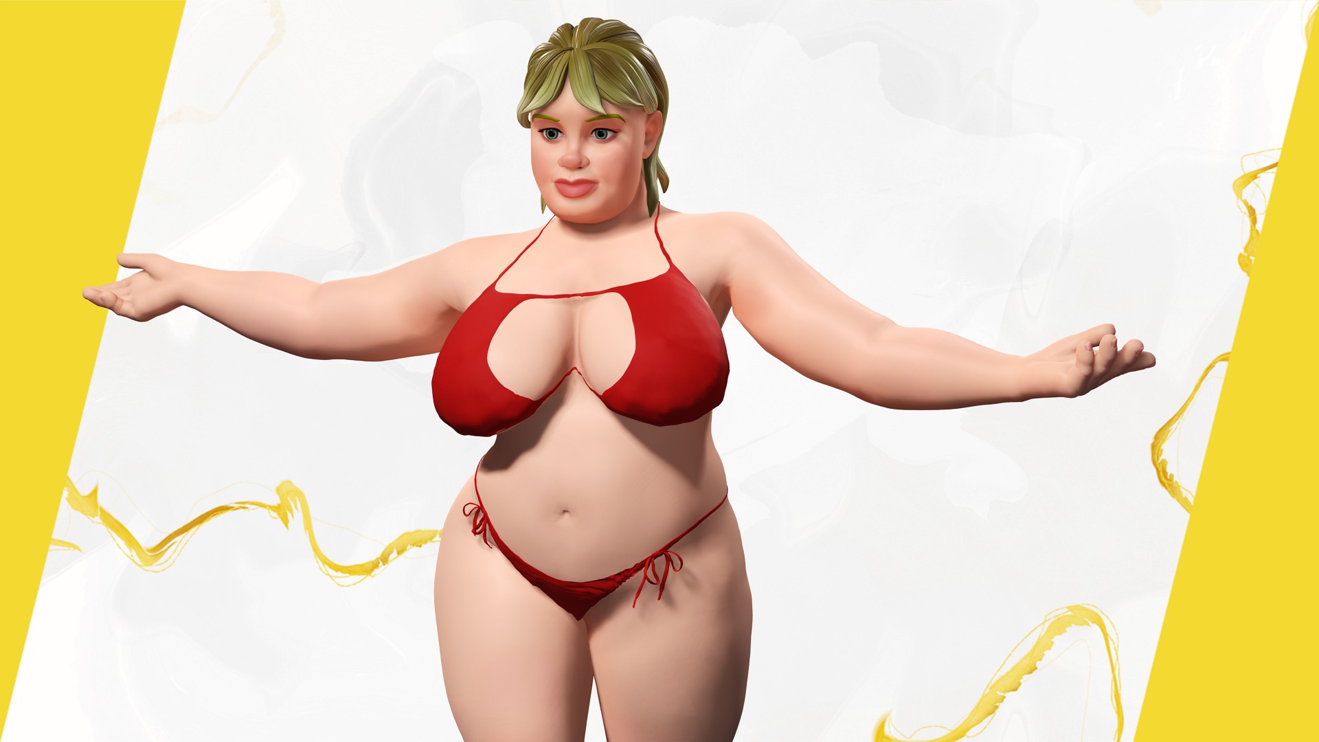 Curvy Swimsuit Female Character Plus-Size  Stylized Character Low-poly 3D model_8