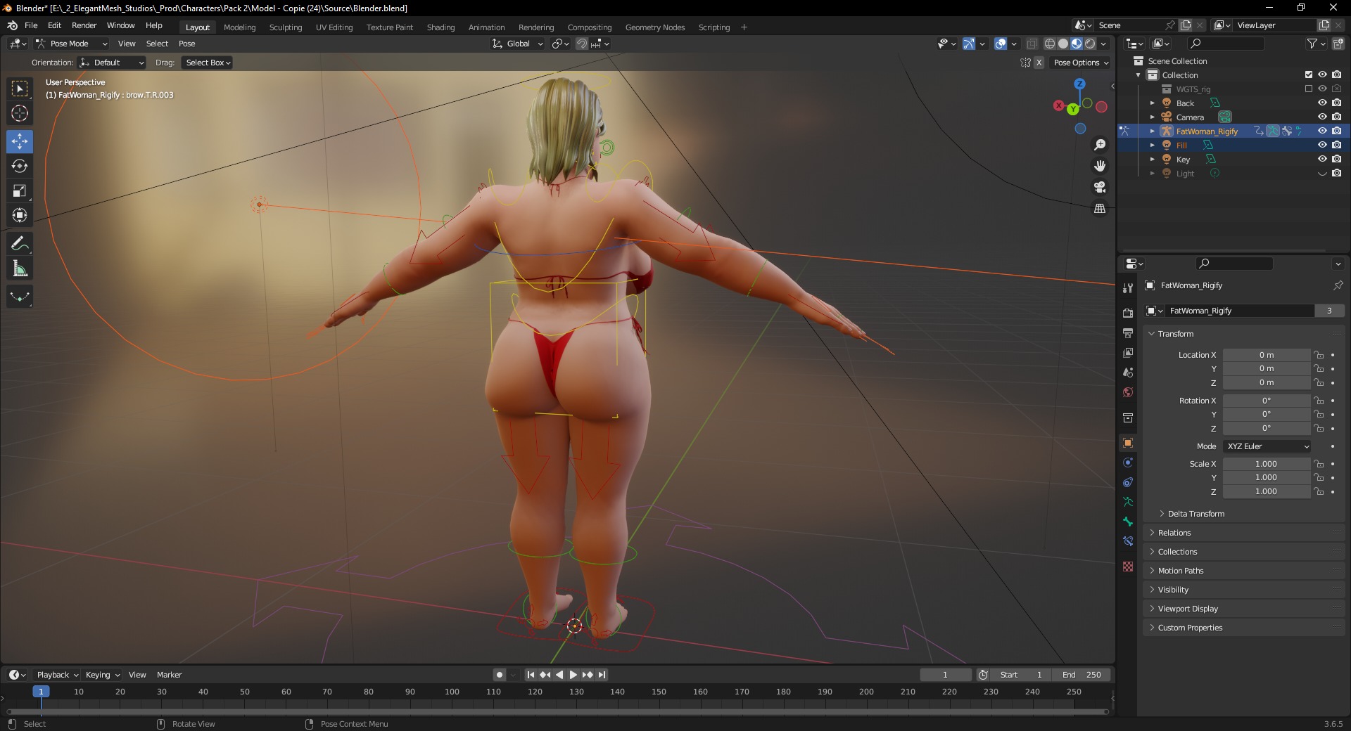 Curvy Swimsuit Female Character Plus-Size  Stylized Character Low-poly 3D model_22