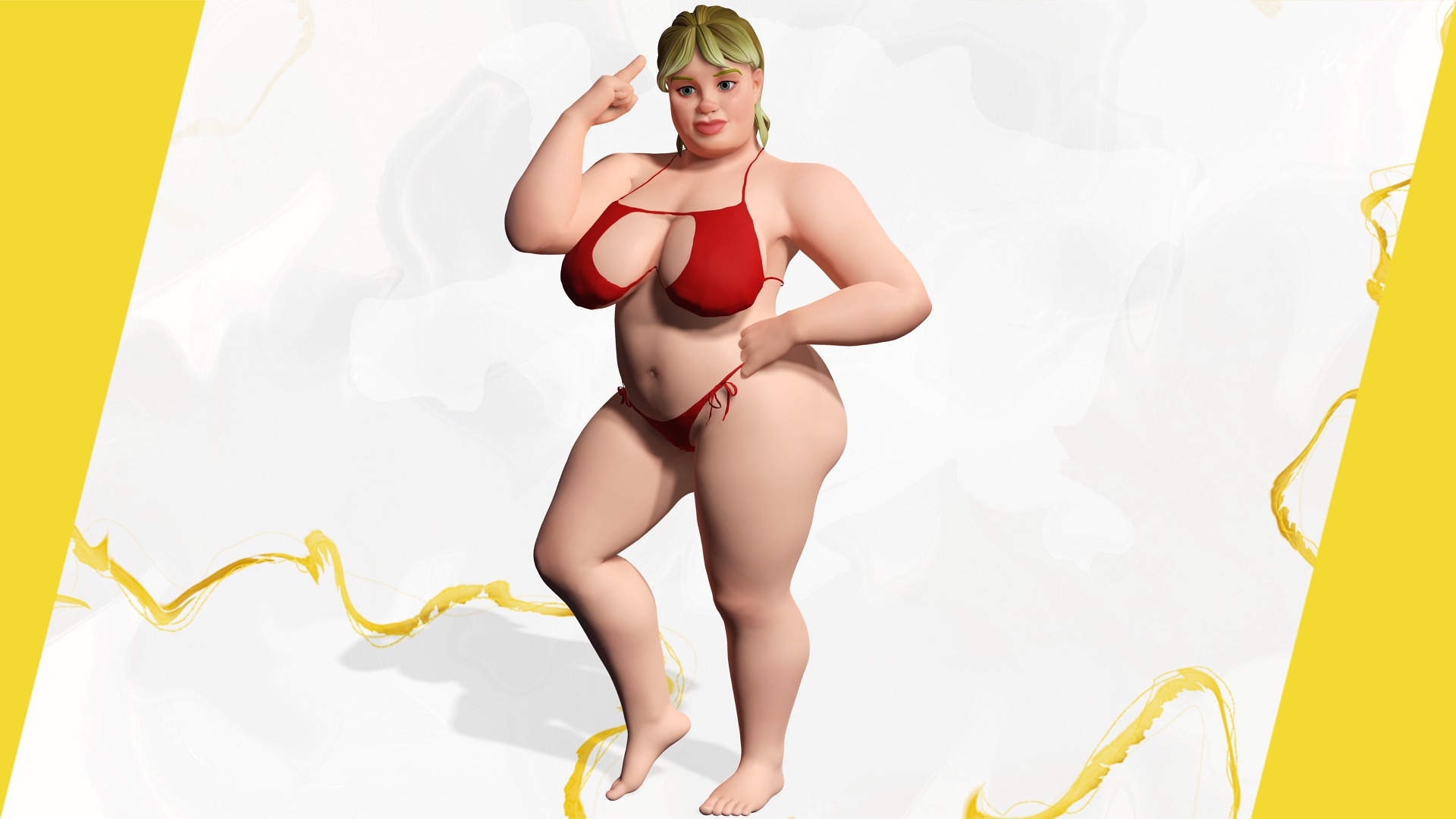 Curvy Swimsuit Female Character Plus-Size  Stylized Character Low-poly 3D model_13
