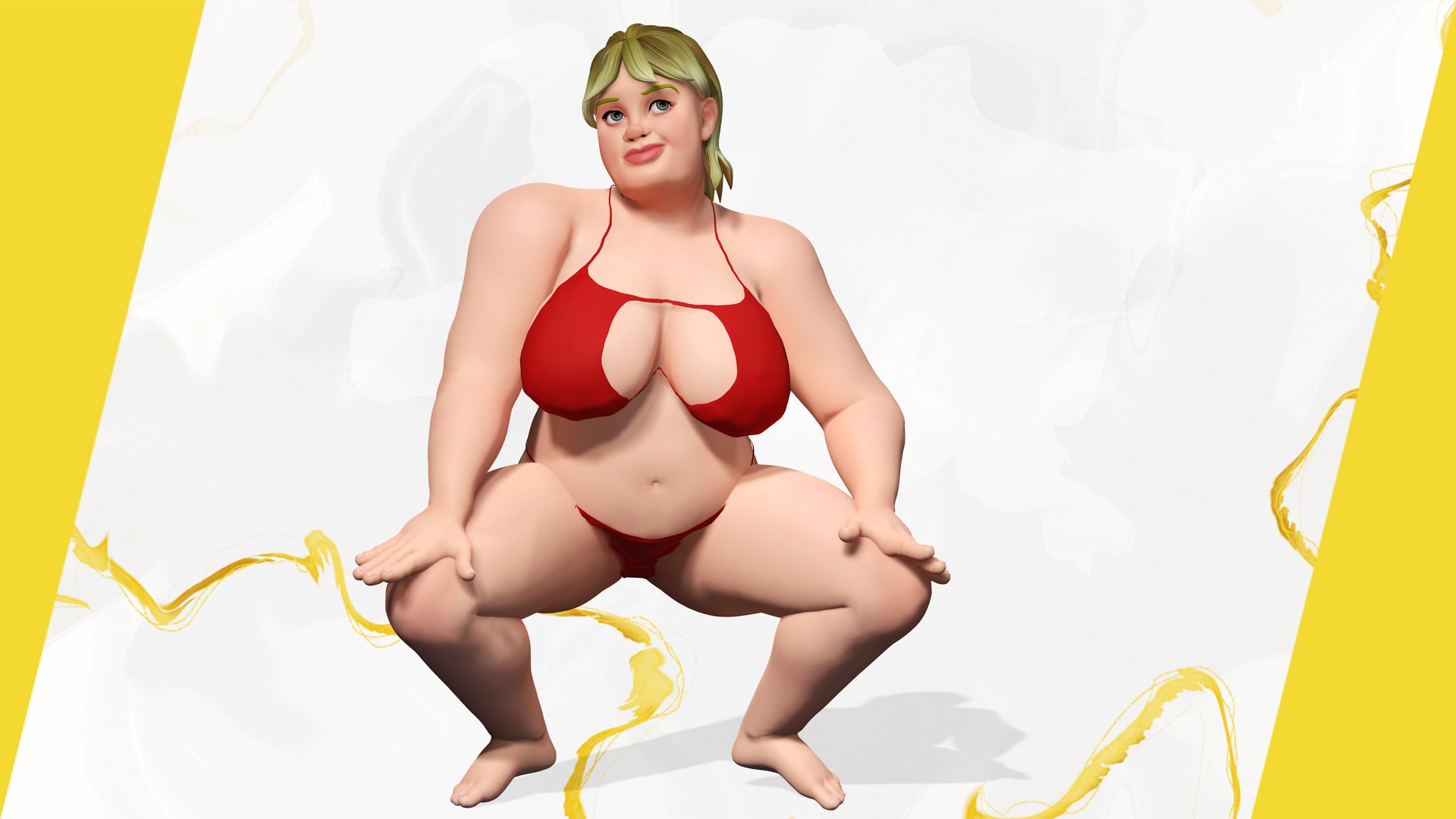 Curvy Swimsuit Female Character Plus-Size  Stylized Character Low-poly 3D model_17