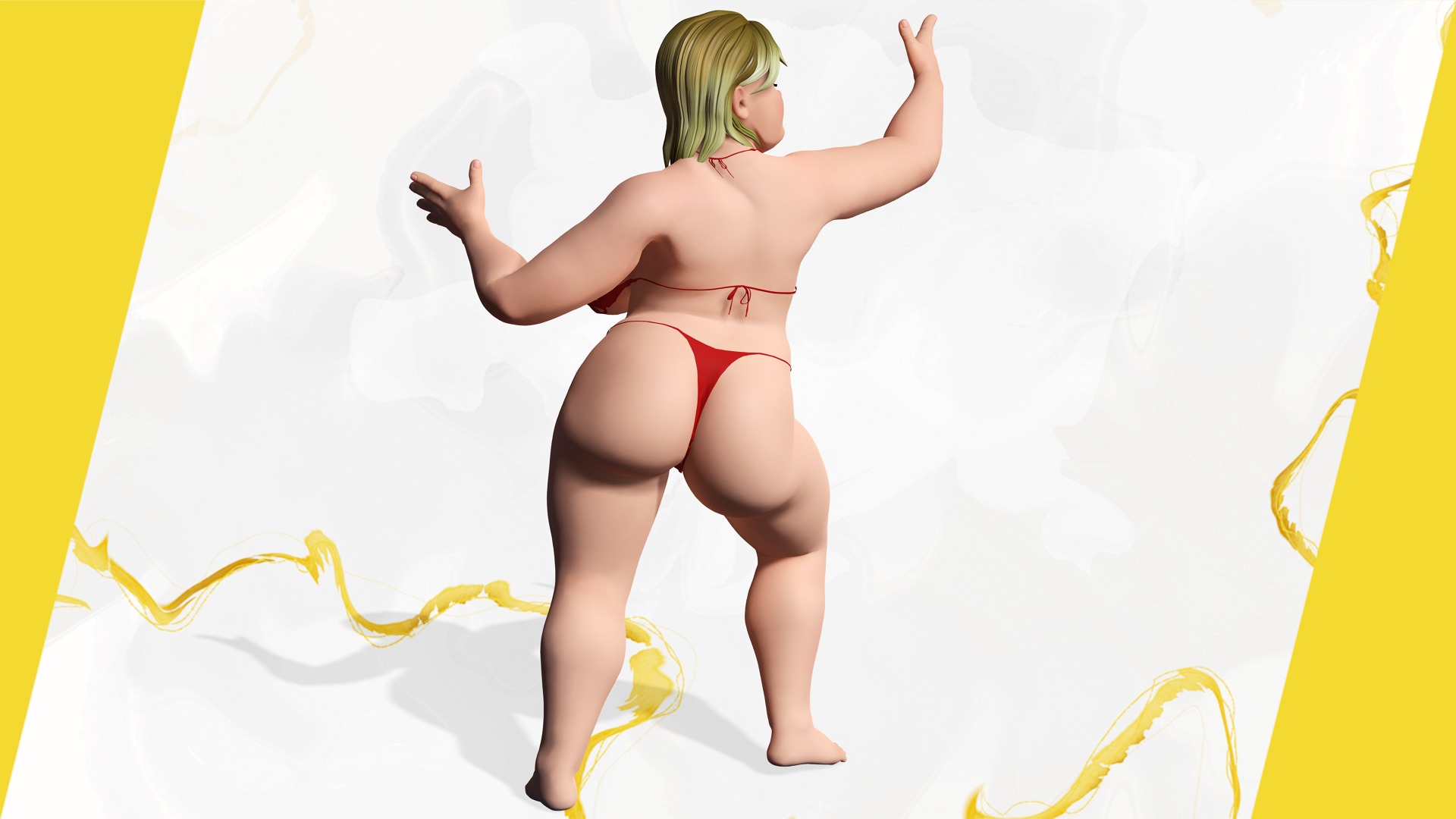 Curvy Swimsuit Female Character Plus-Size  Stylized Character Low-poly 3D model_7